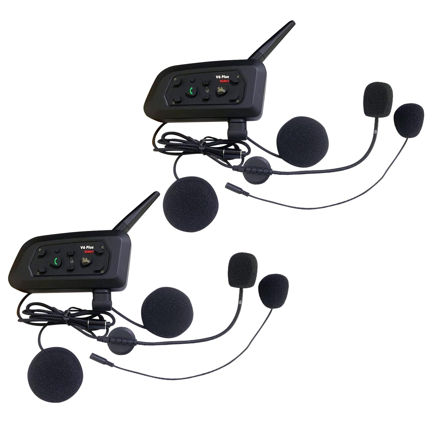 – QSPORTPEAK V6 Plus Motorcycle Bluetooth Headsets, Upgraded Bluetooth 5.1 Motorbike Riding Communication System with Type-C Interface for 6 People Connected & 2 People Intercom (2 Pack)