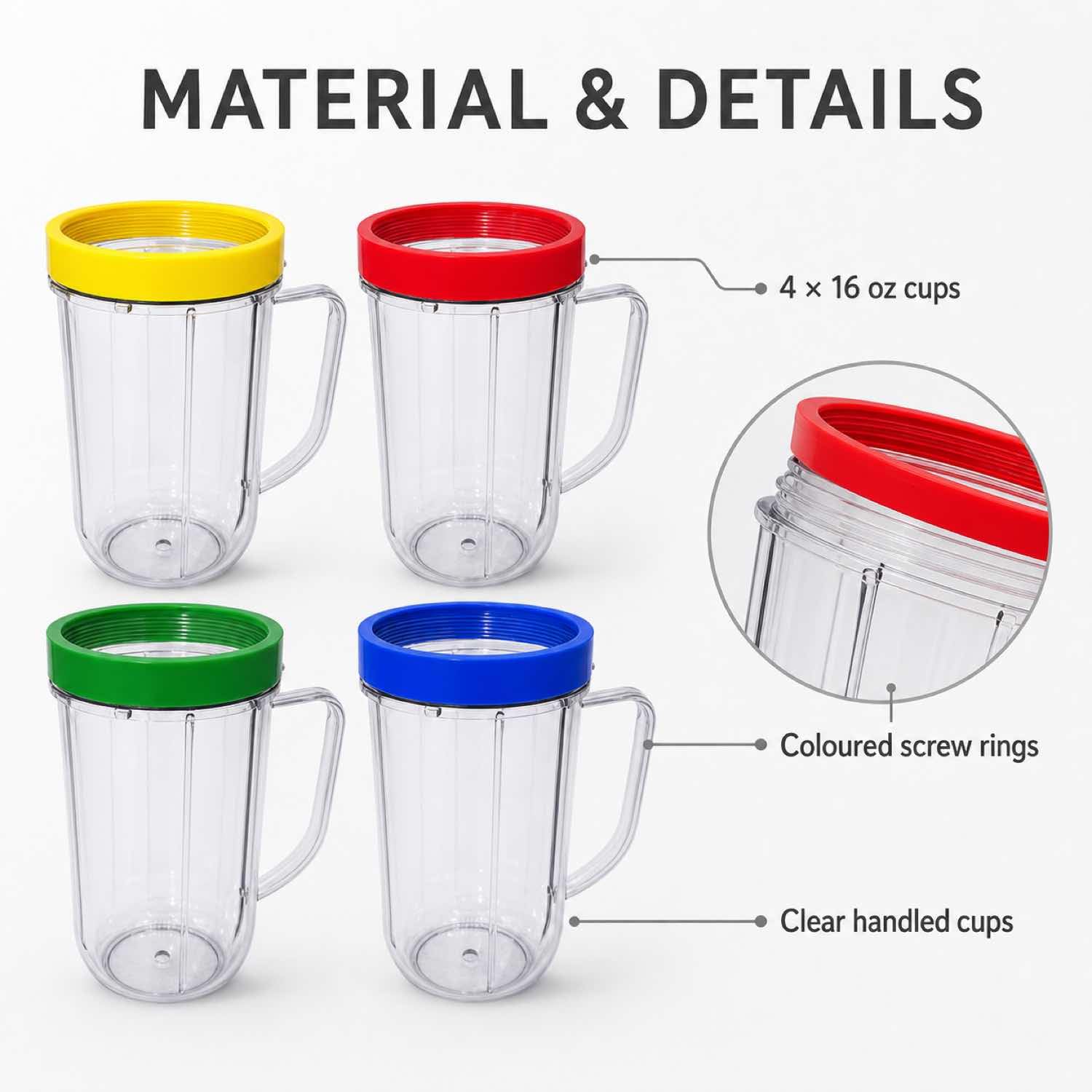 Kubki na imprezę 45 ml kubki z kolorowymi pierścieniami do ust, pasują do oryginalnych magicznych pocisków blender sokowirówka 250 W MB1001 4 szt