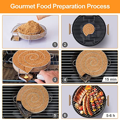 Rund Kaltrauchgenerator für Räucherofen, Prämie Edelstahl Räucherschnecke Kalträuchern mit 4 Haken und 4 Kerze, Cold Smoker Geeignet für alle Grill-Räuchergeräte(Mehrweg, 20x18x5cm)