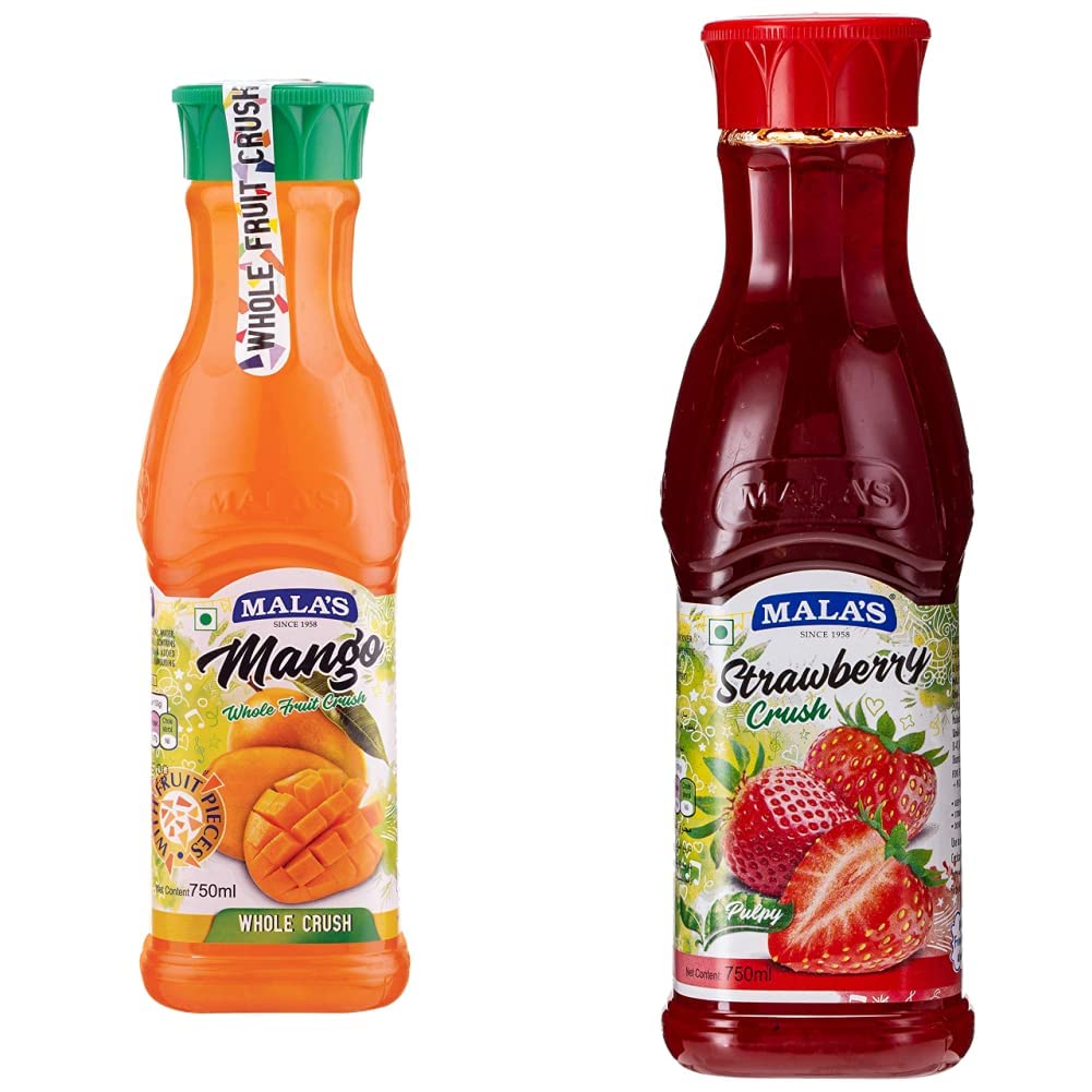 Mala's, Whole Crush, Mango, 750 millilitre & Strawberry Crush, 750 Millilitre