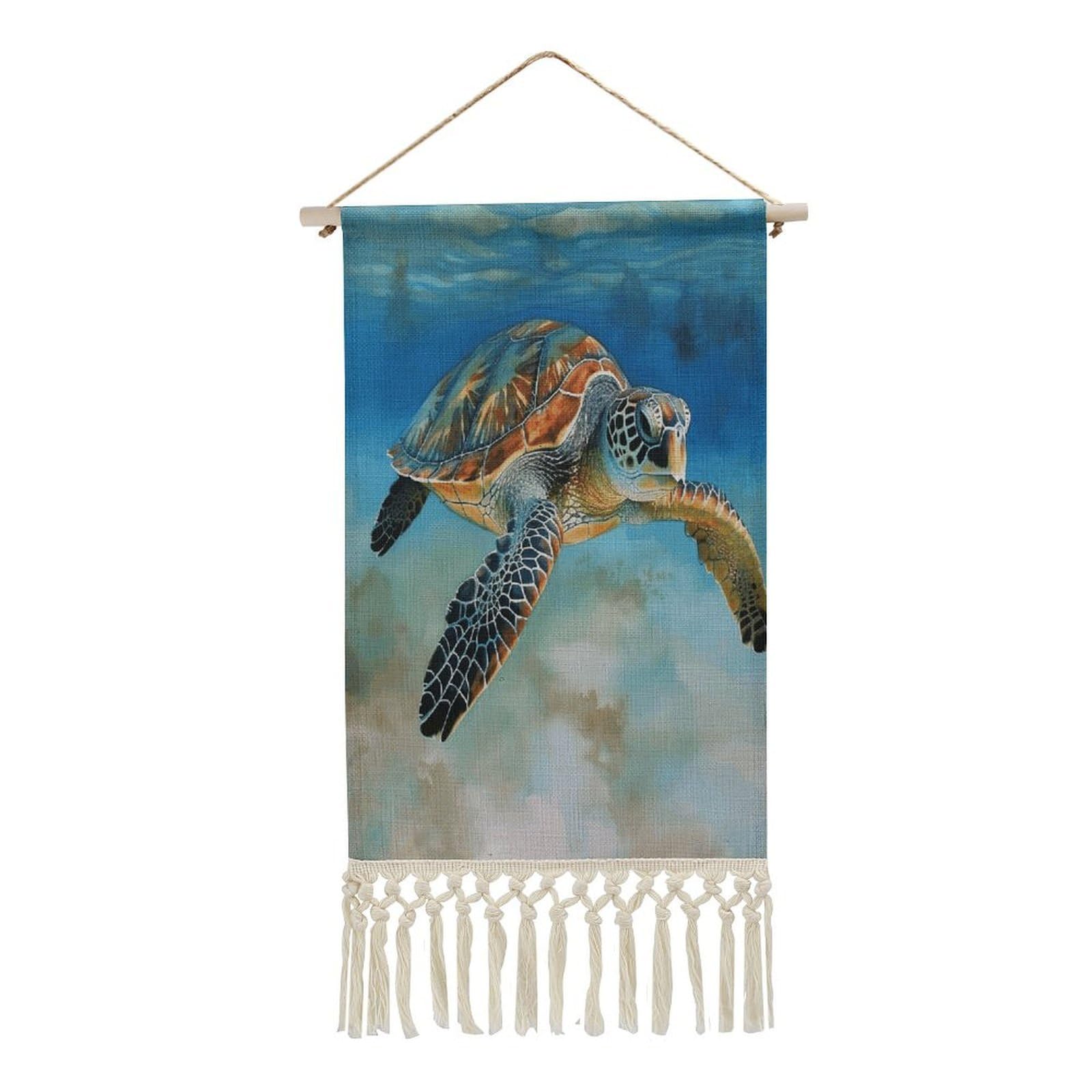 Adfgyerh Style Sea Turtle3 Tapestry With Tassels Cotton And Linen Hanging Posters, Wall Art For Travel Gift, Wall Tapestry For Office Home Decor Bedroom Living Room Decor