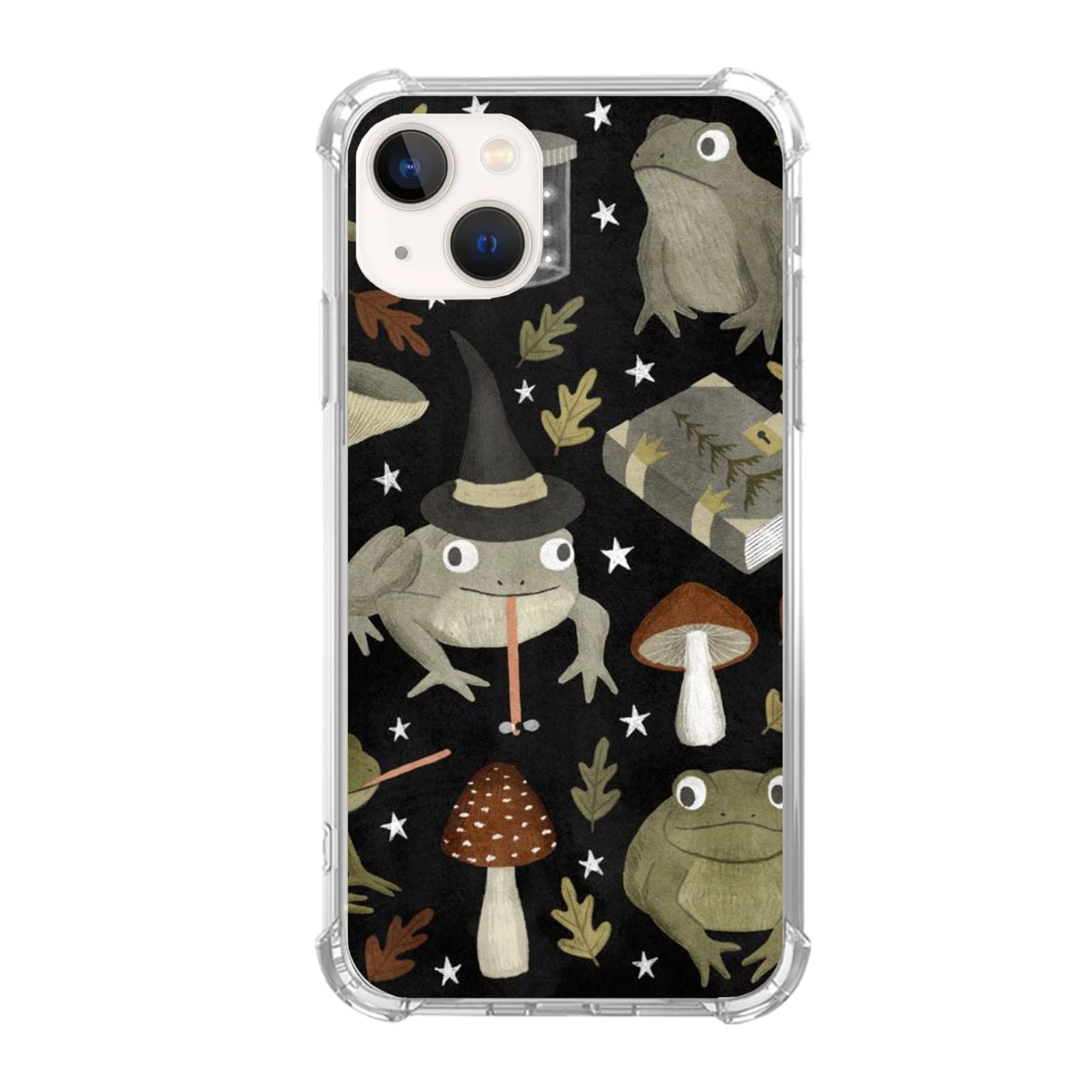 WidofvSpky Frog Witch Case for iPhone 14, Cute Frog with Mushroom Case Compatible with iPhone 14 for Boys Girls and Women, Unique Trendy TPU Bumper