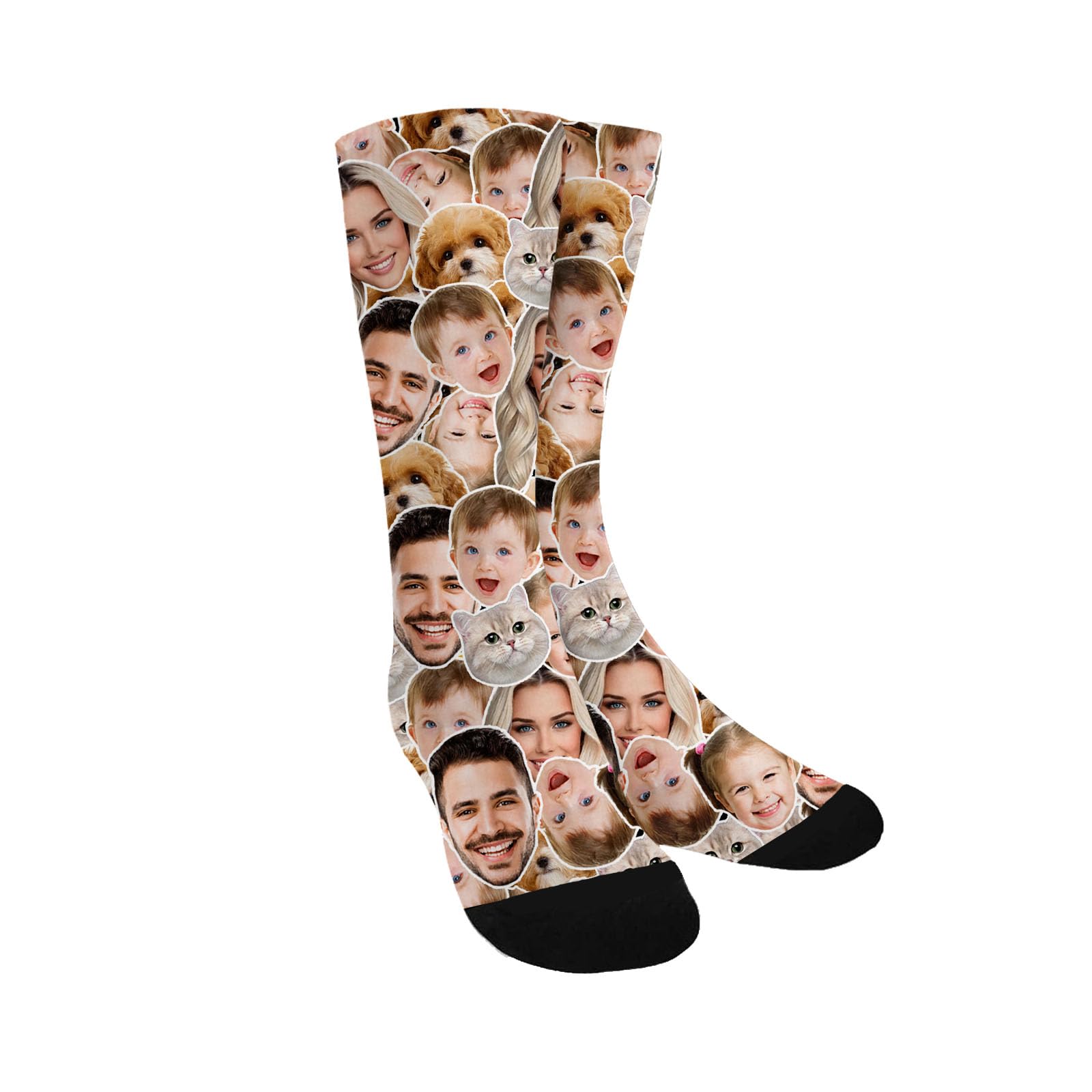 Custom Photo Pet Face Socks, Love Heart Crew Socks with 2 Faces for Men Women