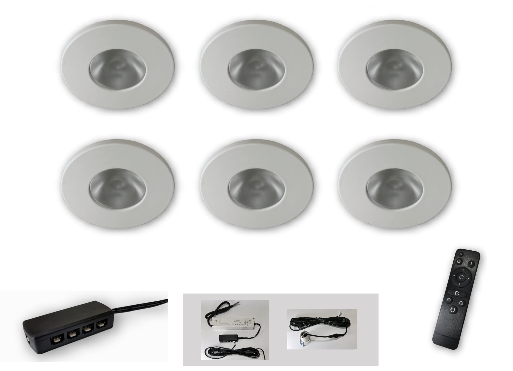 AIBOO Mini LED Einbaustrahler 12V Set – 12 Stück, Dimmbar, Mit Fernbedienung, Für Schrank & Treppe