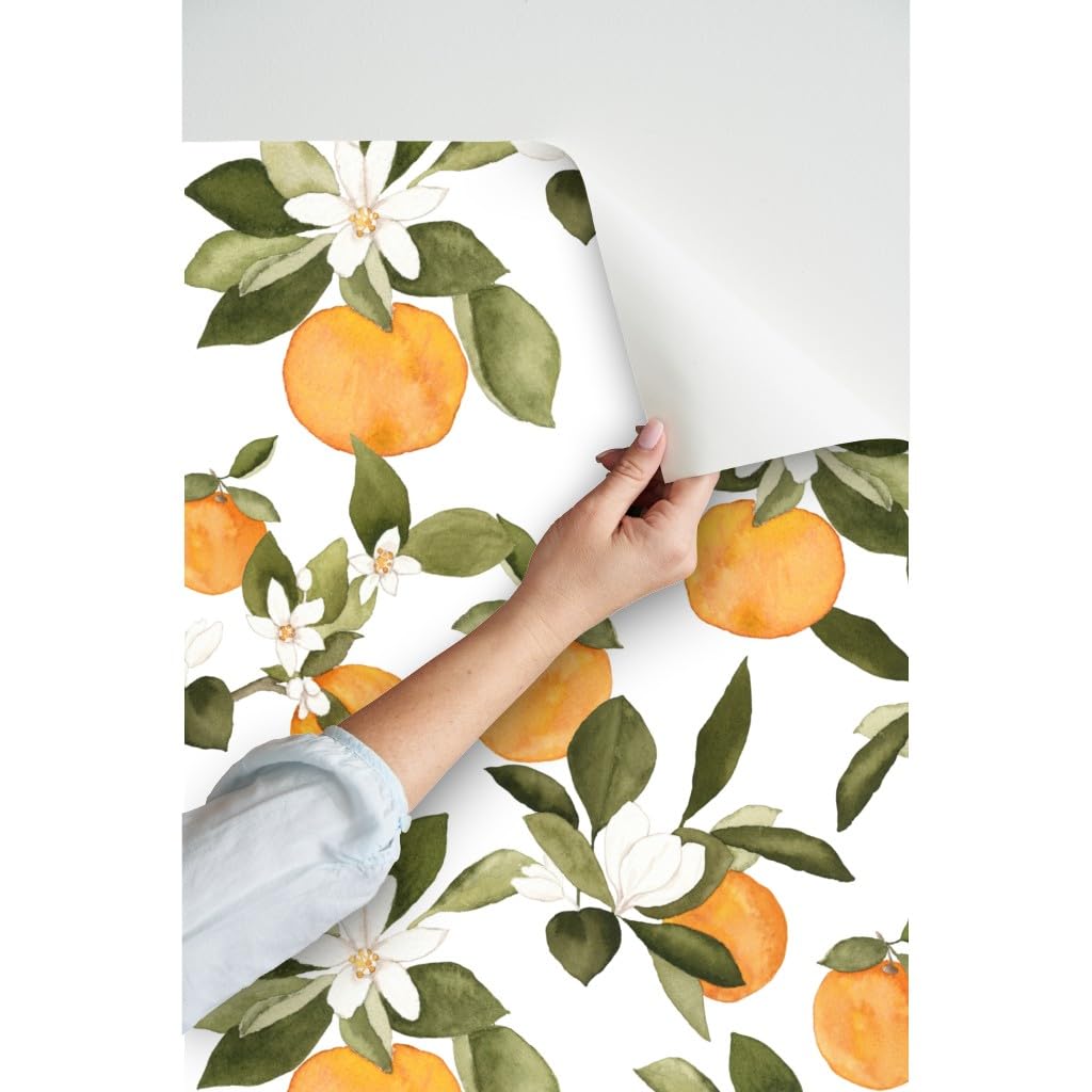 Spoonflower Peel And Stick Removable Wallpaper - Orbs Starburst White Orange Print, 24in X 108in Roll - View #2