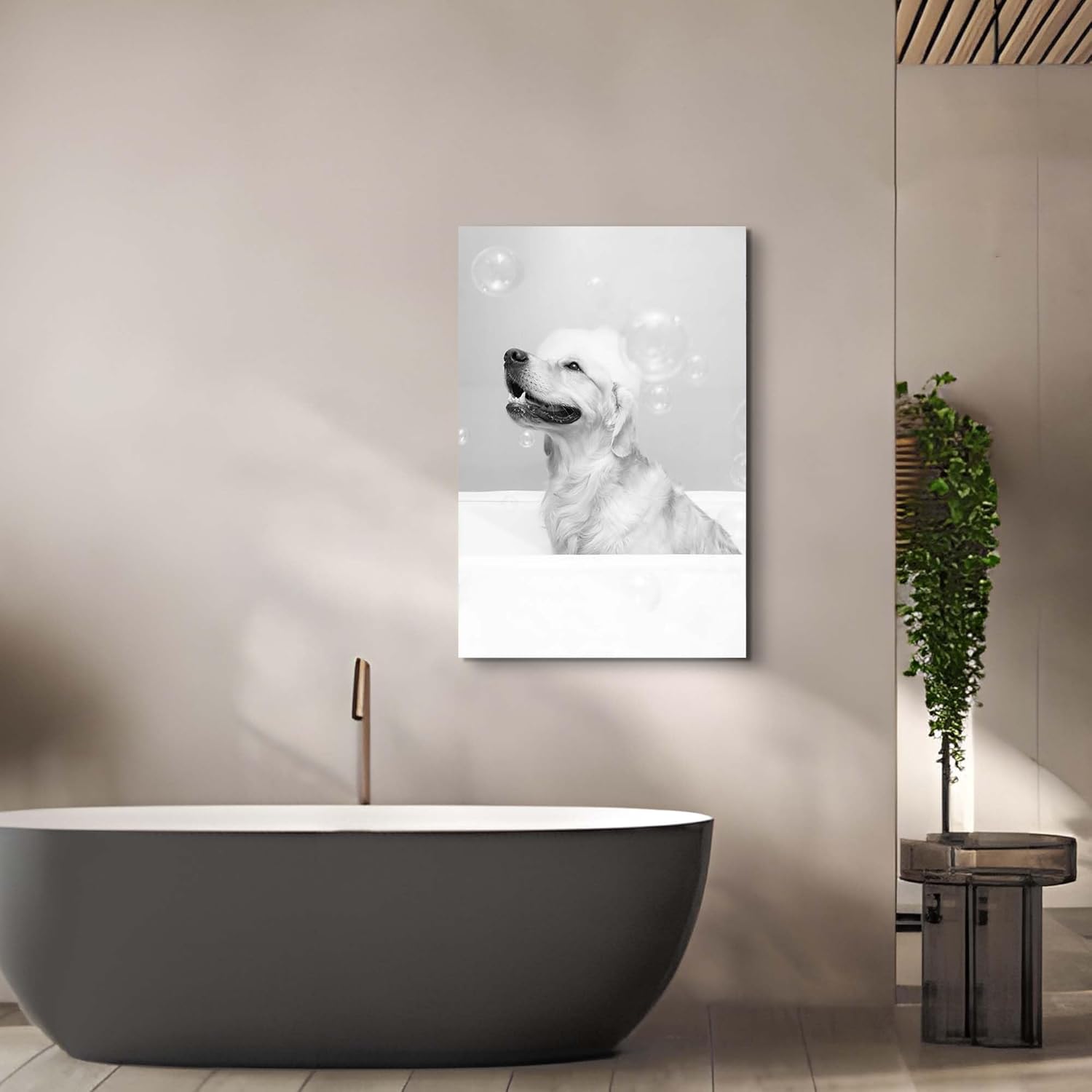 arttitue Bathroom Wall Art Canvas Decor: Funny Animal Bathroom Picture Cute Dog in Bathtub Print Painting Modern Fun Bath Puppy Artwork for Home Decorations