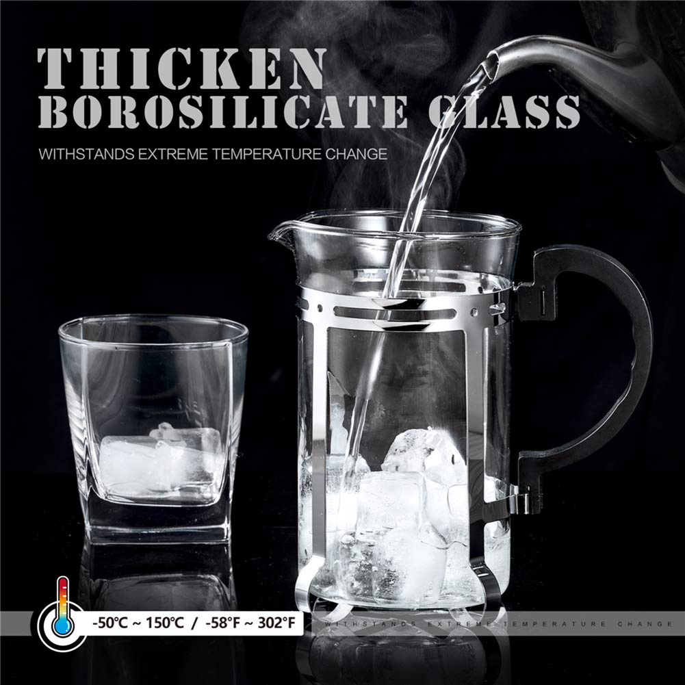Lids Cafetera Portátil Prensa Francesa Cafetera, Olla De Prensa De Café De Vidrio Espesado, Tetera Cafetera De Té Resistente Al Calor Pote De La Cafetera del Filtro para Casa Oficina (600ml)