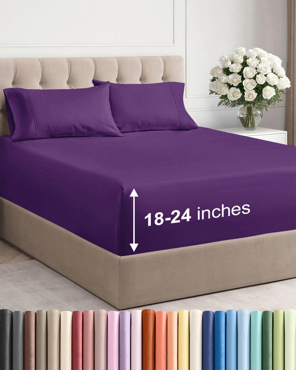 Extra Deep Twin Sheet Set - 4 Piece Breathable and Cooling Sheets - Hotel Luxury Bedding for Women, Men, Kids & Teens - Easy & Secure Fit - Soft, Wrinkle Free and Comfy - Extra Deep Pockets - Purple โ image 1