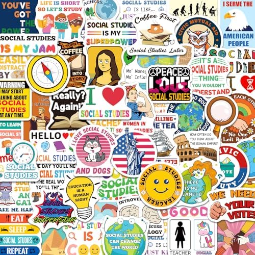 200 PCS Social Studies Stickers for Teachers, History Geography Economics Anthropology Vinyl Stickers for Laptop Water Bottle, Social Studies Classroom Decoration