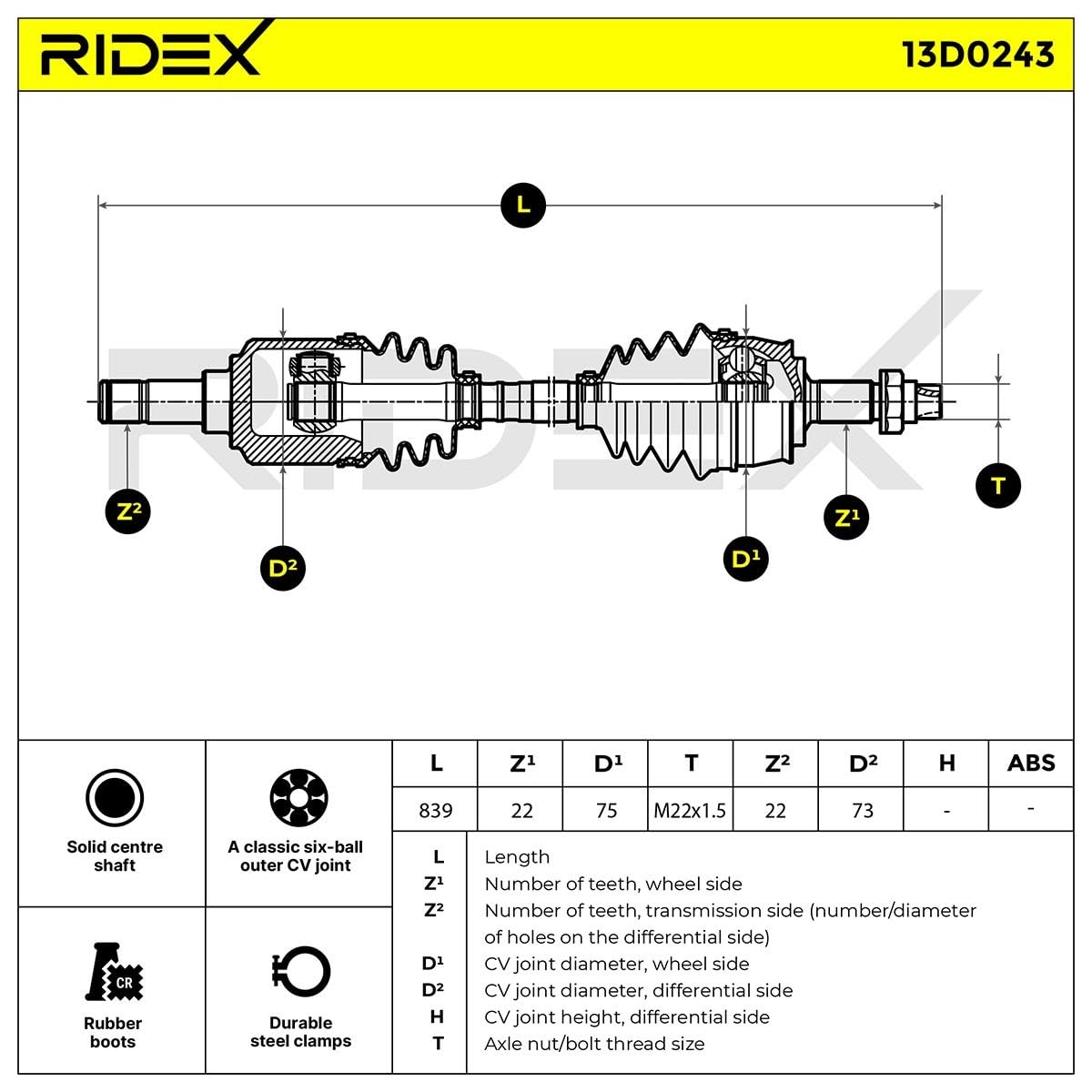 RIDEX 13D0243 Semiasse Anteriore Destra Compatibilità con FIAT PUNTO 188