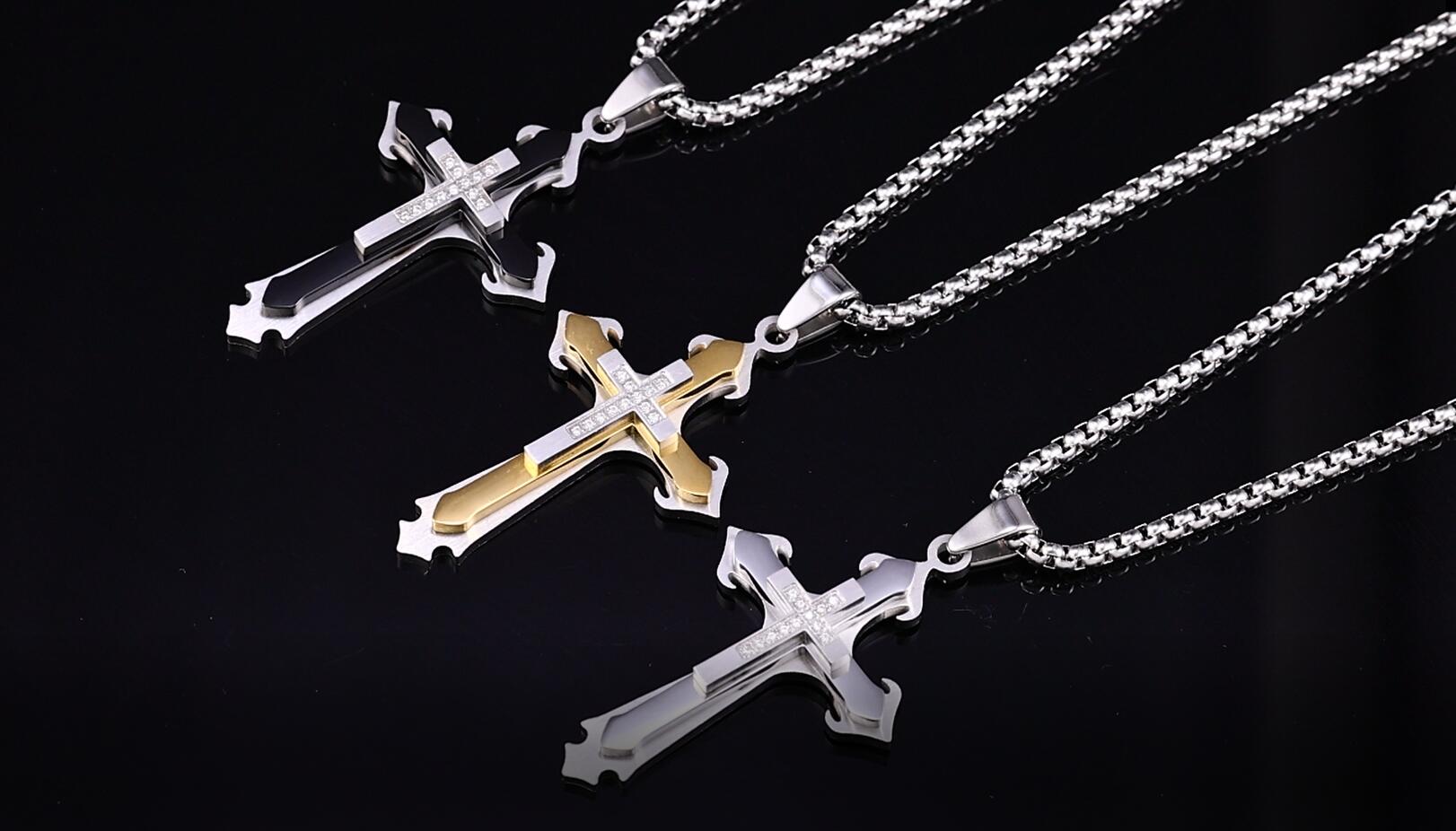 JO WISDOM Cross Necklace 316L Stainless Steel Titanium Steel Black