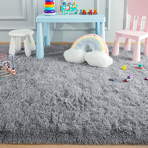 Foxmas Ultra Soft Fluffy Area Rugs For Bedroom Kids Room Plush Shaggy Nursery Rug Furry Throw Carpets For Boys Girls, College Dorm Fuzzy Rugs Living Room Home Decorate Rug, 4Ft X 6Ft, Grey #TOP4