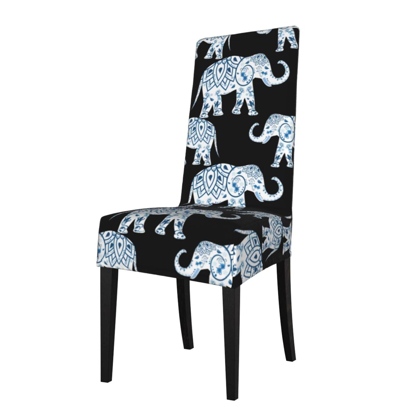 YYHWHJDE Elephant-Blue Black Prints Dining Chair Throw Covers – Stretchable Polyester Blend Protects Your Chairs with Easy Style & Easy Care
