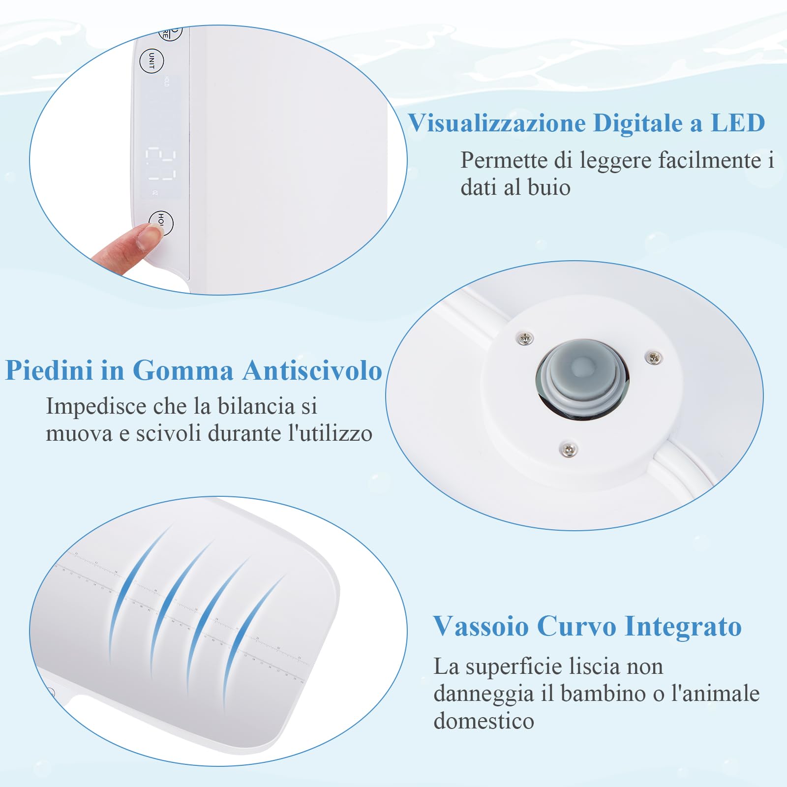 GYMAX Bilancia Digitale per Neonati, Bilancia Intelligente con Funzioni Hold & Tare, Display a LED, Bilancia Multifunzione per Animali Domestici, Peso Massimo 30 kg (con Bluetooth)