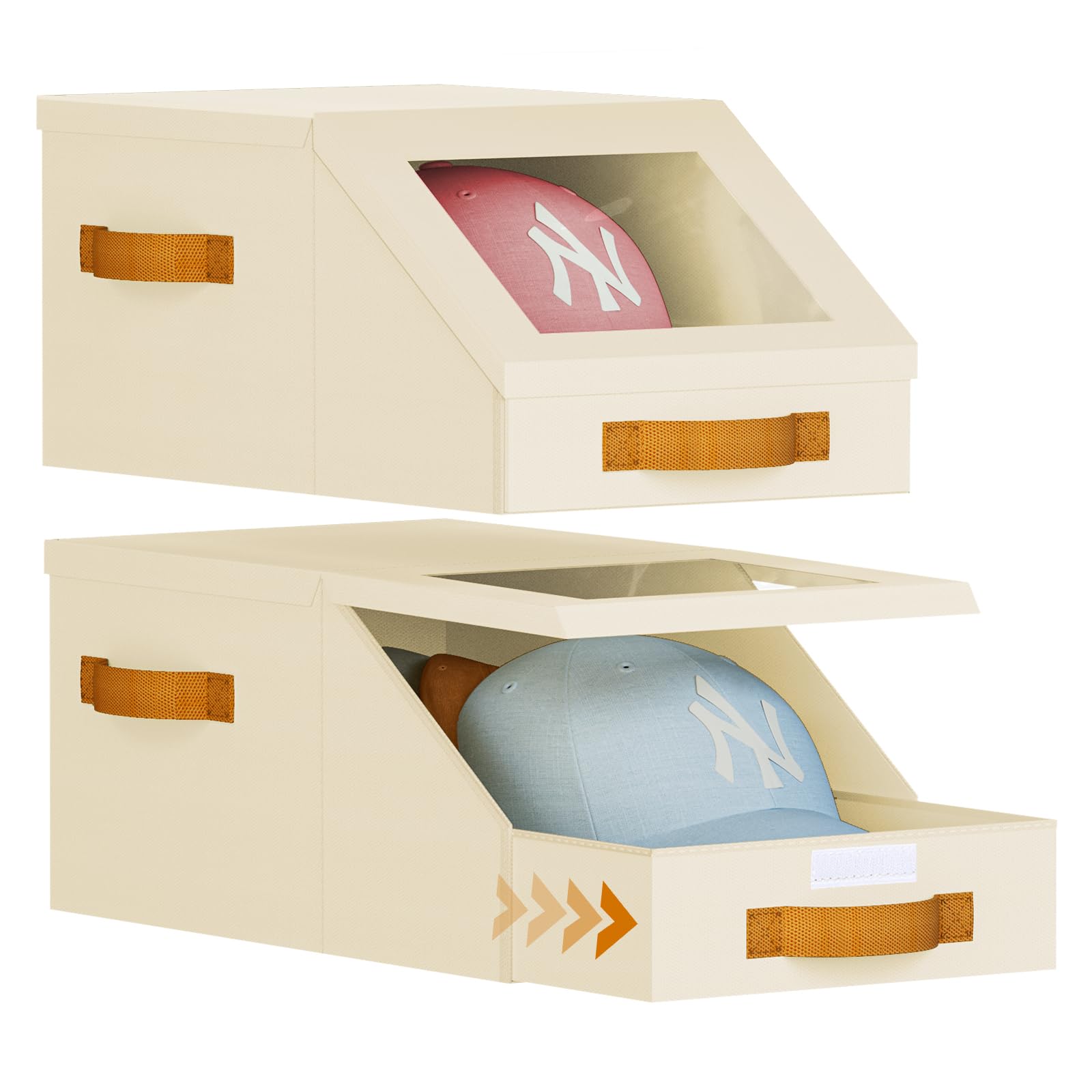 Baseball Cap Organizer 2PCS Stackable Storage Beige 