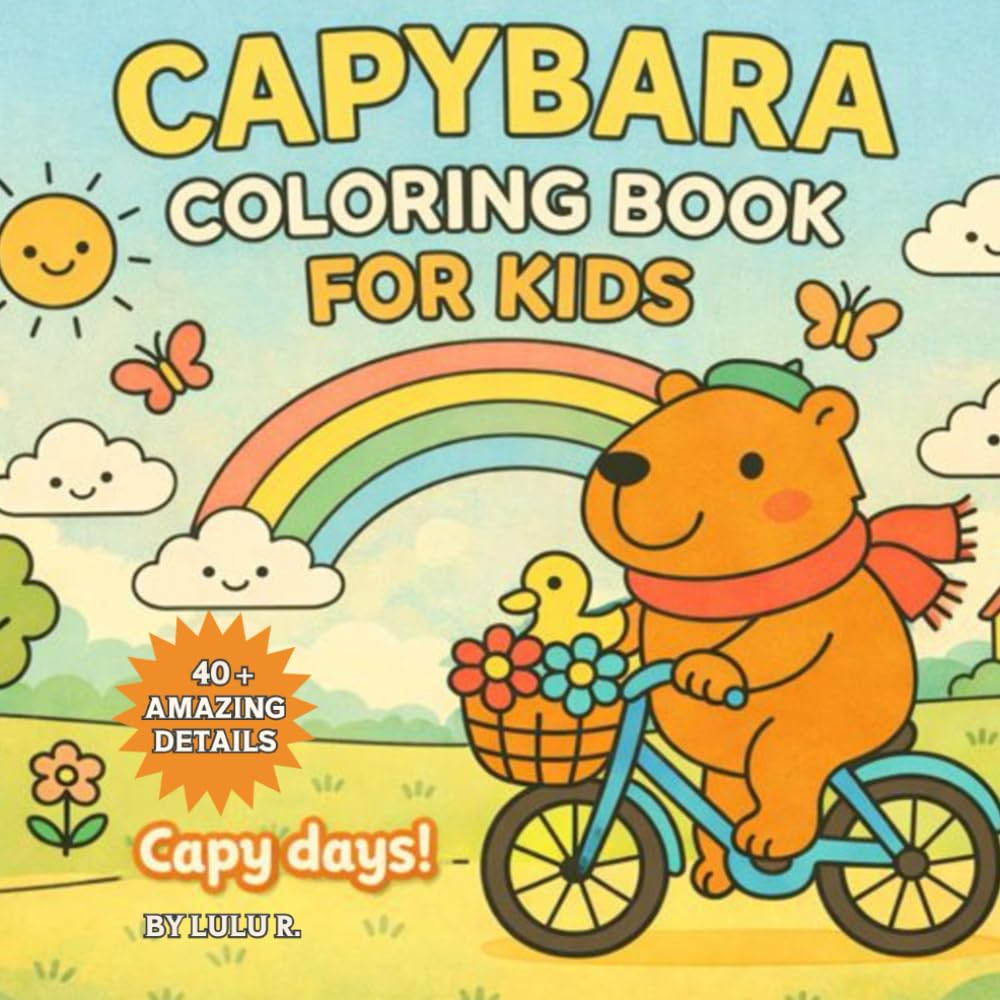 Capybara coloring book for kids: 40 Cute Capybara Coloring Pages and Fun Facts for Kids Ages 3–8