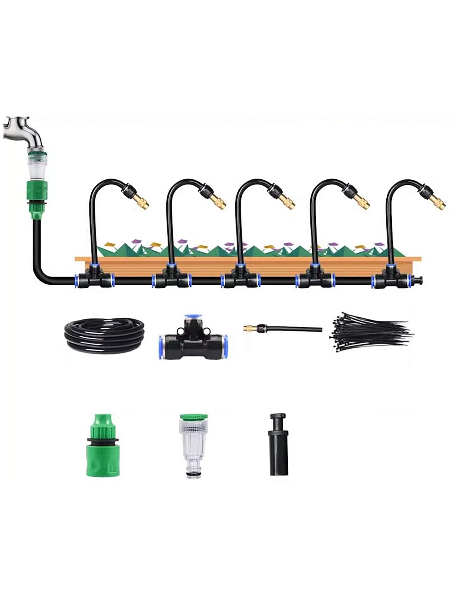 Kit di irrigazione a goccia for serre, irrigazione automatica, tubo flessibile regolabile a 360° con 30 ugelli, irrigazione for patio, irrigazione delle piante con tubo distributore da 98 piedi