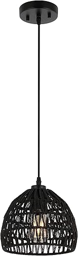 JONATHAN Y JYL6512B Campana 8.25 pulgadas 1 luz bohemia moderna tejida cuerda tejida  hierro LED colgante de granja, costero, transicional, oficina,