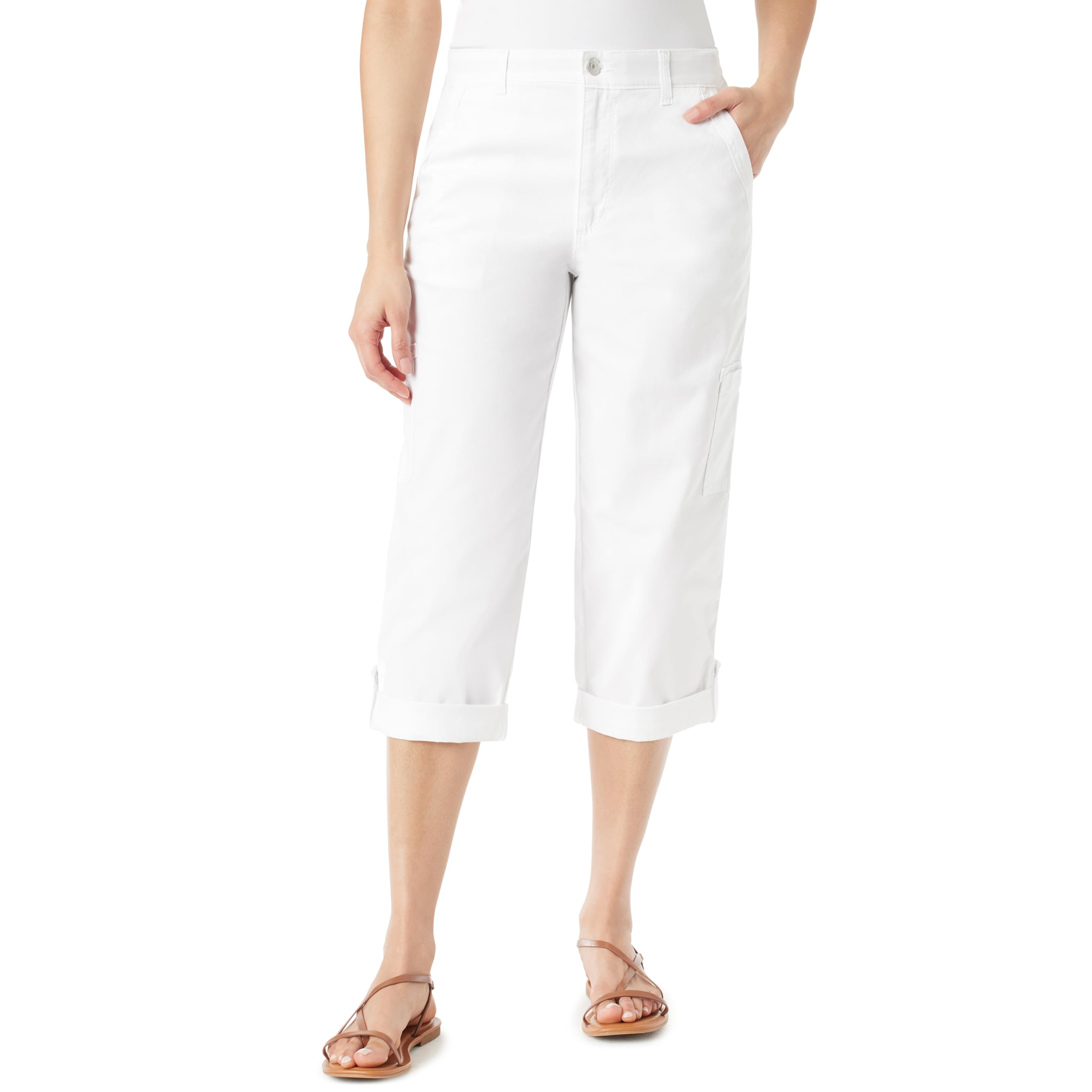 Gloria Vanderbilt Womens Cargo Capri Tab Roll Cuff with Zip Front and Elastic Waist Standard