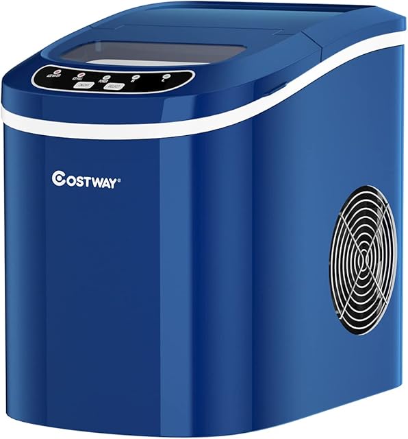 COSTWAY Ice Maker Machine, Portable Counter Top Electric Ice Machine, Silent & Easy Operation, 12Kg Ice in 24 Hours, 2.2 L Tank, Including Scoop and Removable Basket (Blue)