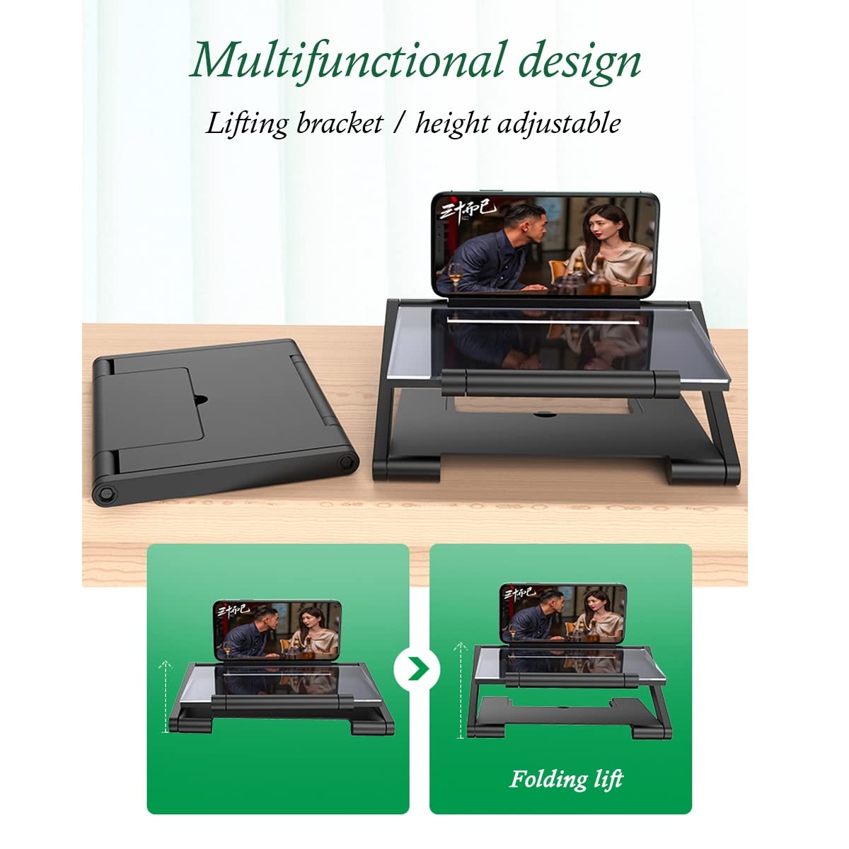 Amplificador de Pantalla Amplificador Plegable de 10" HD, proyector con Pantalla Aumento, Lectura Altura Ajustable y Soporte for teléfono(White,Remote Control)