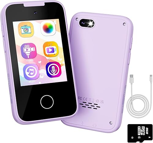 shiningstone Juguetes telefónicos para niños pequeños de 3 a 6 años, reproductor de música MP3 con doble cámara, teléfono de juguete con pantalla