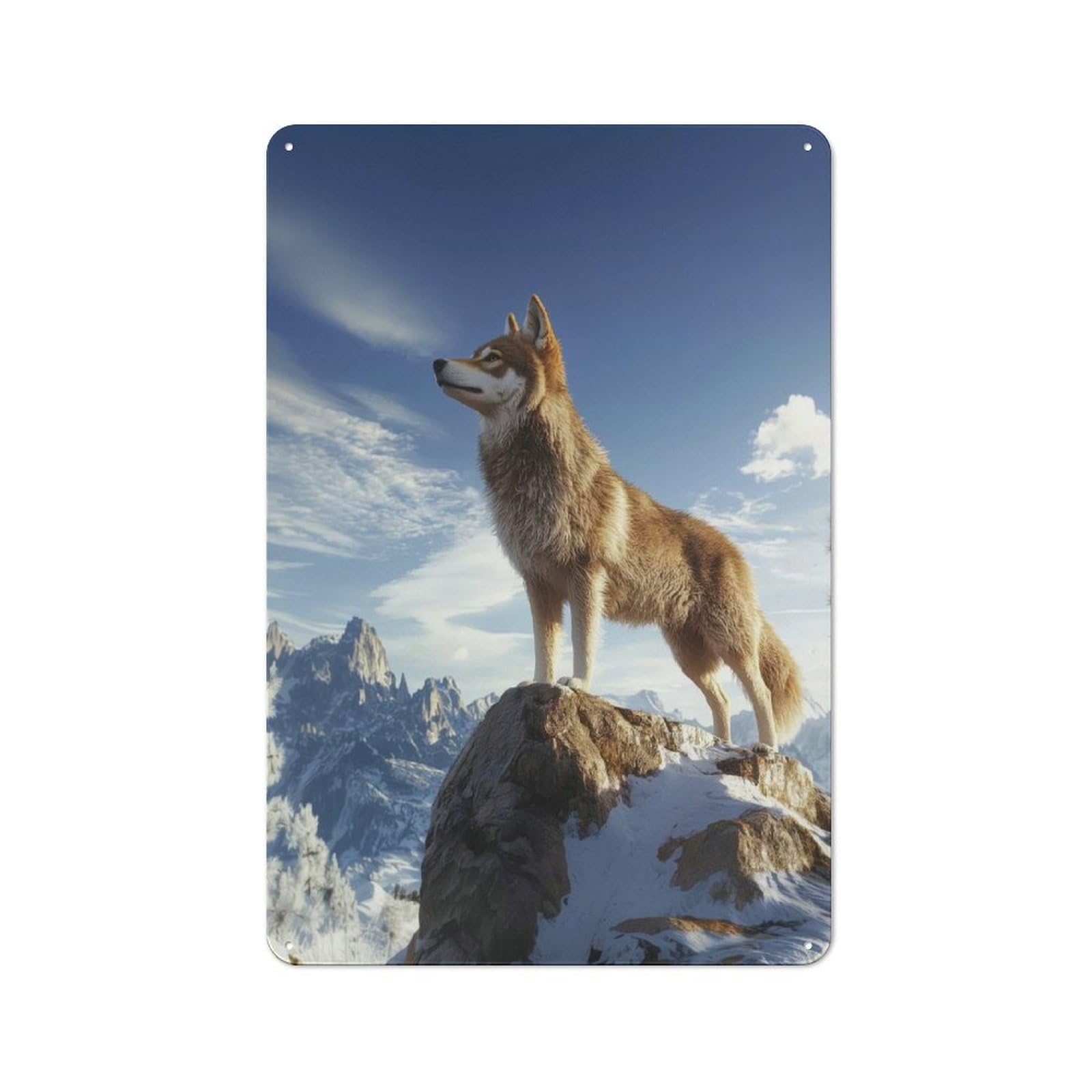 Junmoney Style-18 Wolf On Mountain Peak Retro Metal Sign 30X20cm, Distressed Look Retro Room Decor For Living Room, Hallway, Kitchen Or Cafe