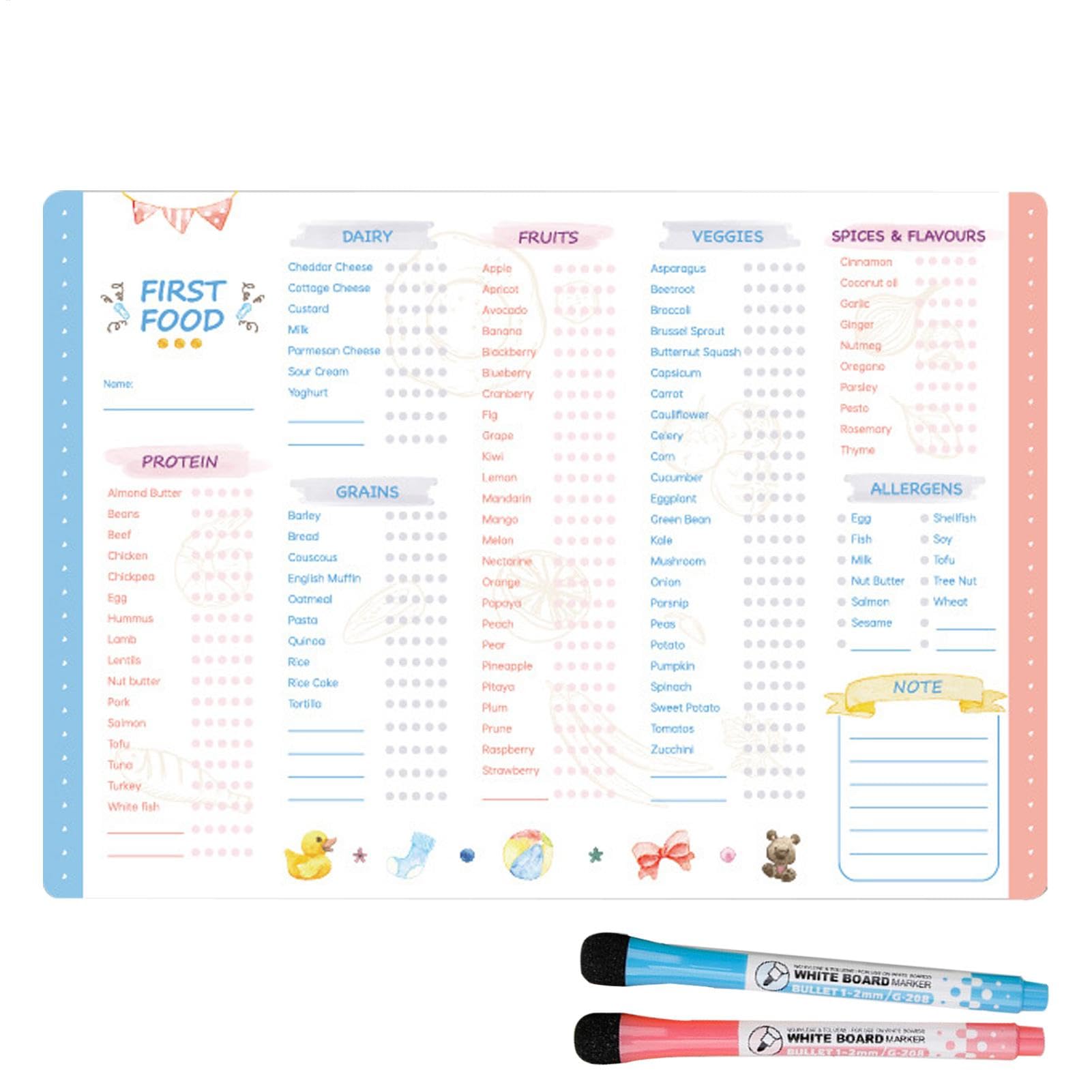 Baby's First Foods Tracker Fridge Magnet, Dry Erase Activity Poster, Solid Foods Chart, Daily Food Log, 101 Before 1, Baby Food Chart Weaning Chart, A3 Size