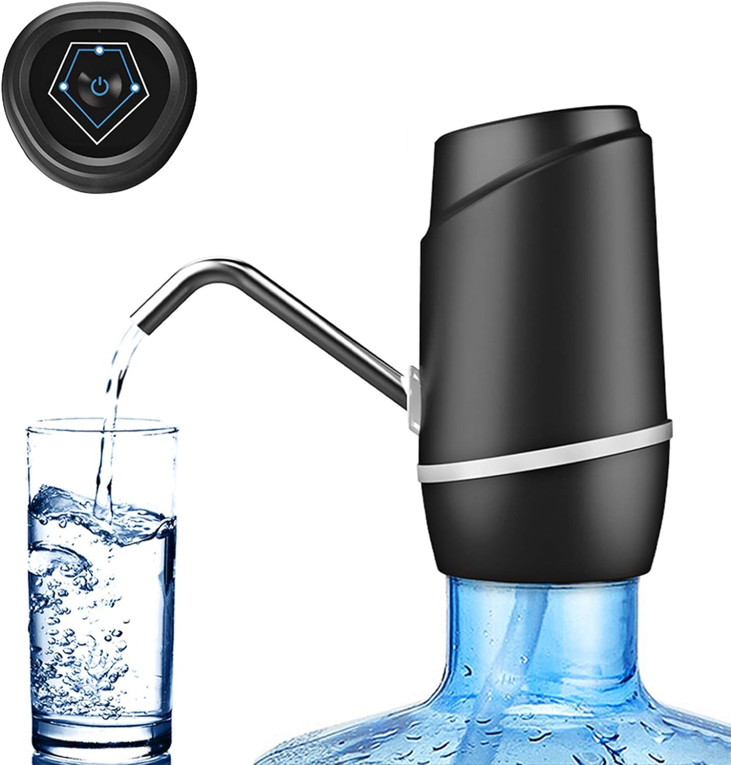 VIRUJA Portable Water Dispenser, 5 Gallon Electric Drinking Water Dispenser Pump with Charging Cable, Rechargeable Automatic Drinking Mini Water Jug Dispenser, Black