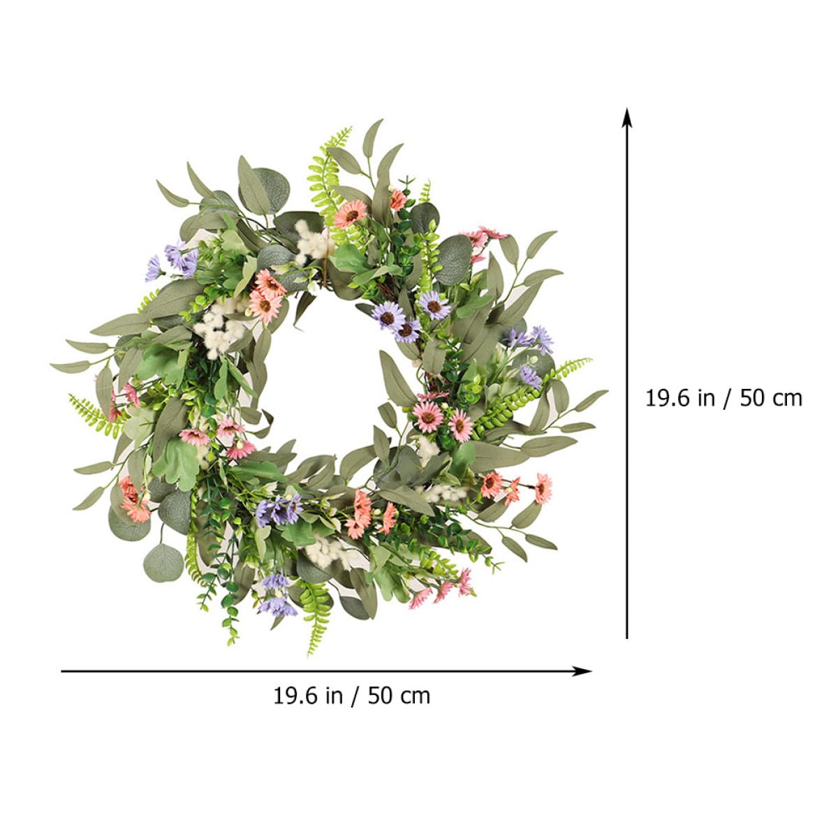 Künstlicher Eleganter Hängender Gänseblümchenkranz Sommerkranz mit Eukalyptus und Gänseblümchen aus Seidenblumen Dekorative Gartenkranz für Abschluss Geschenk und Sommerfest