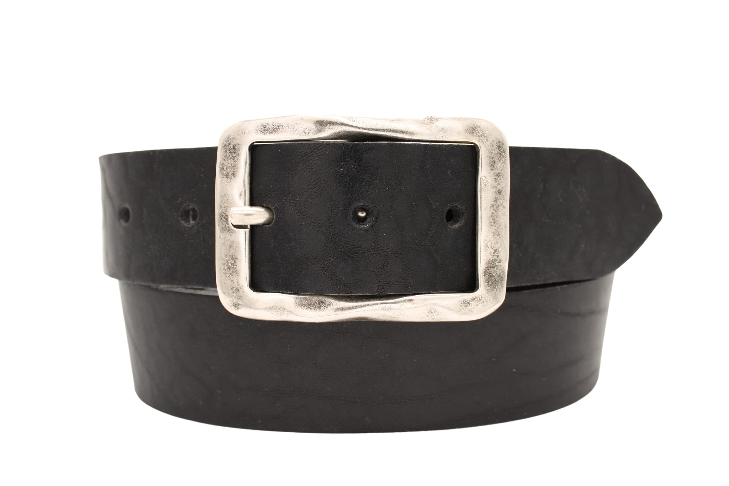Cintura in pelle di 4 cm di larghezza, sostenibile, in pelle conciata al vegetale con look usato, fibbia in metallo in argento anticato, spessore 4 mm (TW105, nero 790)