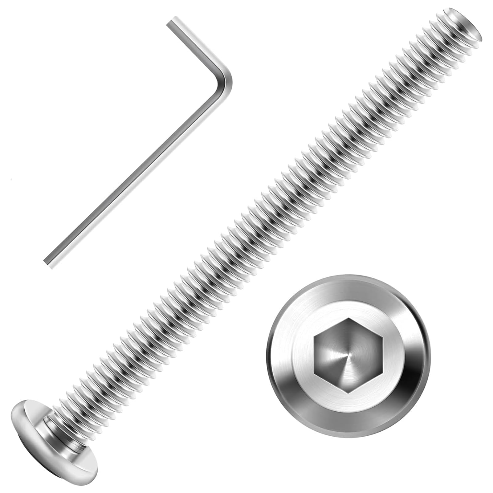 Valorada 20Pcs M8 Bolts, M8 x 60mm Flat Head Hex Socket Screws, 304 Stainless Steel Furniture Bolts