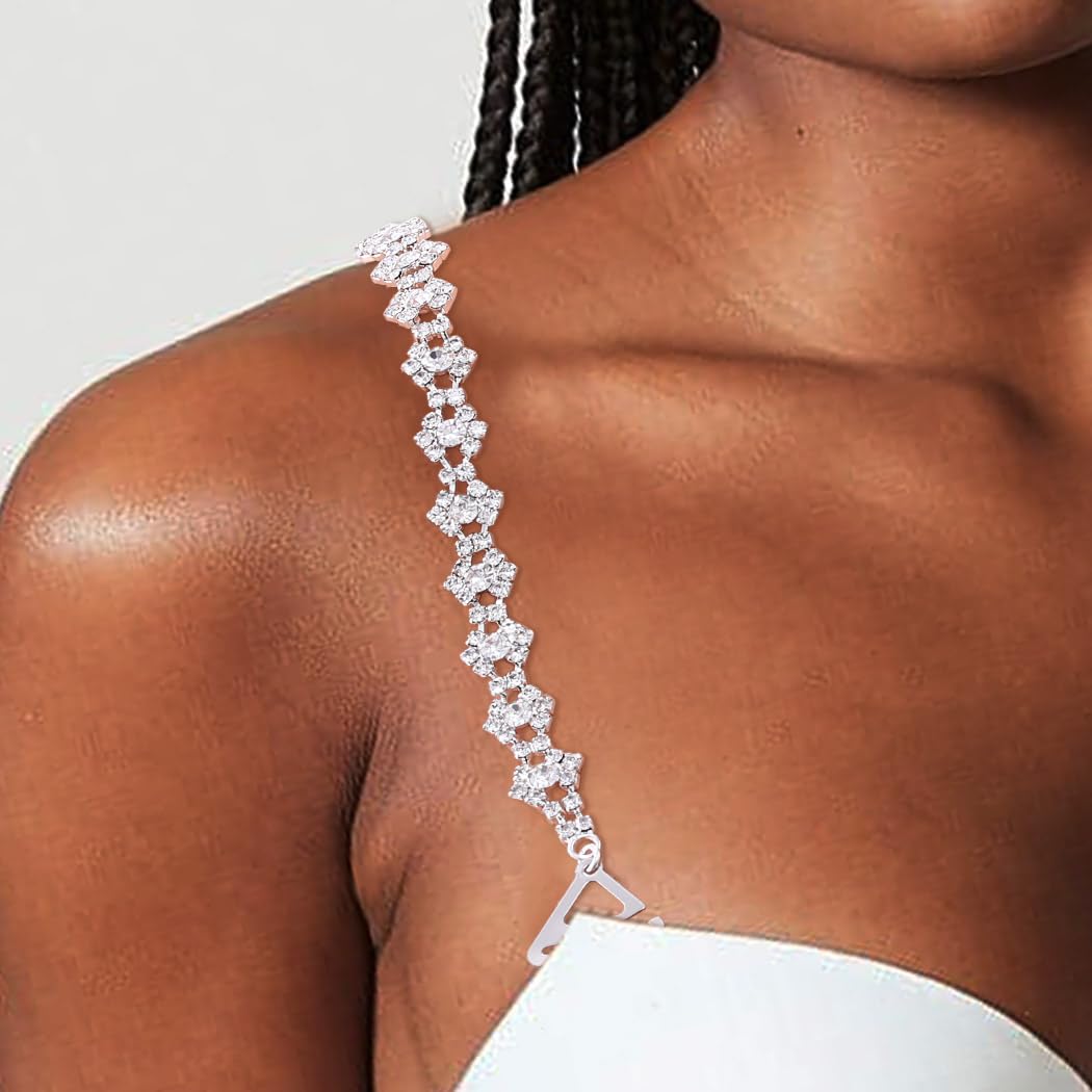 Sparkly Crystal Bra Straps Silver Glitter Rhinestone Bra Shoulder Strap Nightclub Party Bra Underwear Straps for Bra Tops Dresses(2 Pcs)