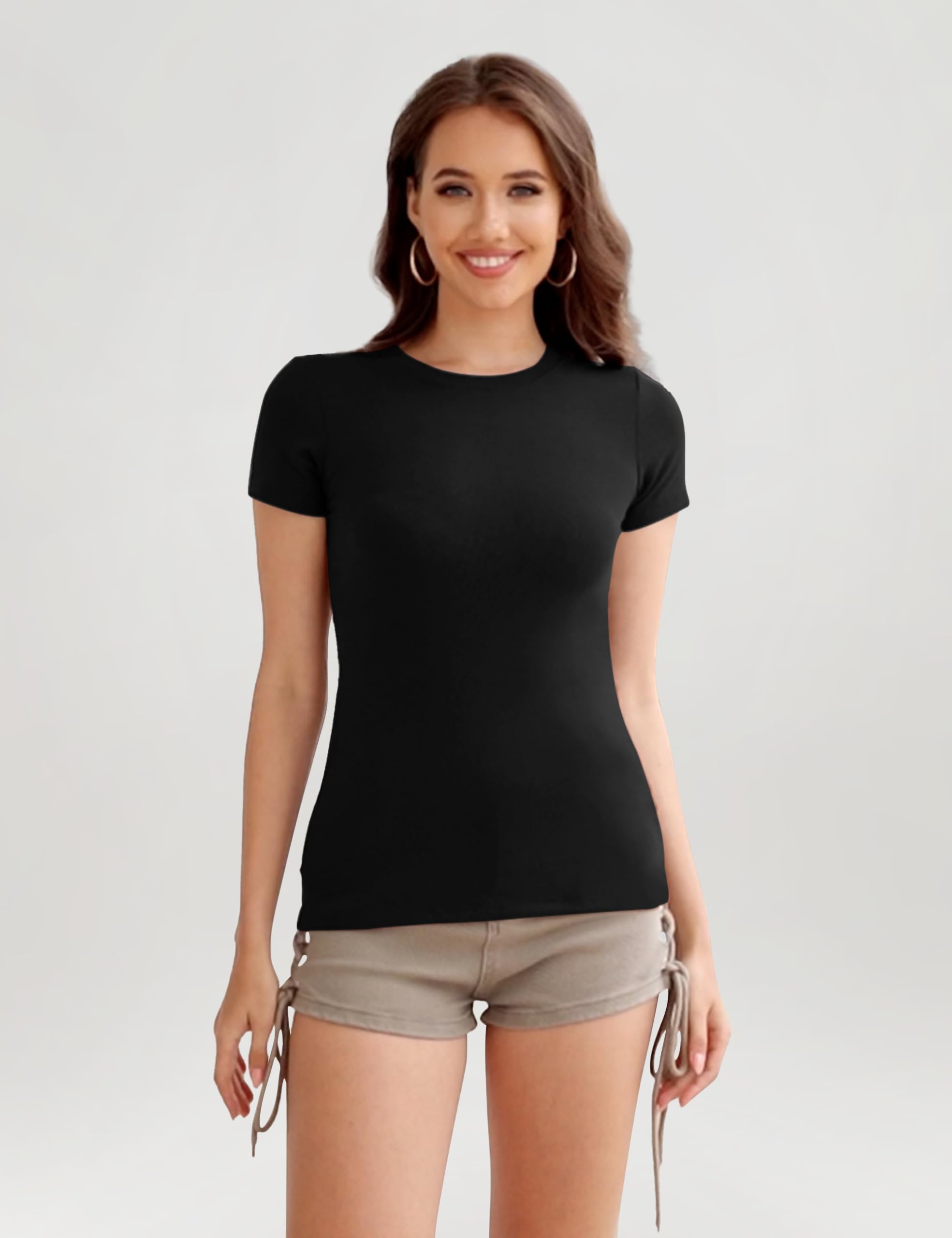 CE' CERDR 3/5 Pack Womens T Shirts Crew Neck Short Sleeve Shirts for Women Casual Basic Fitted Stretchy Tee Tops