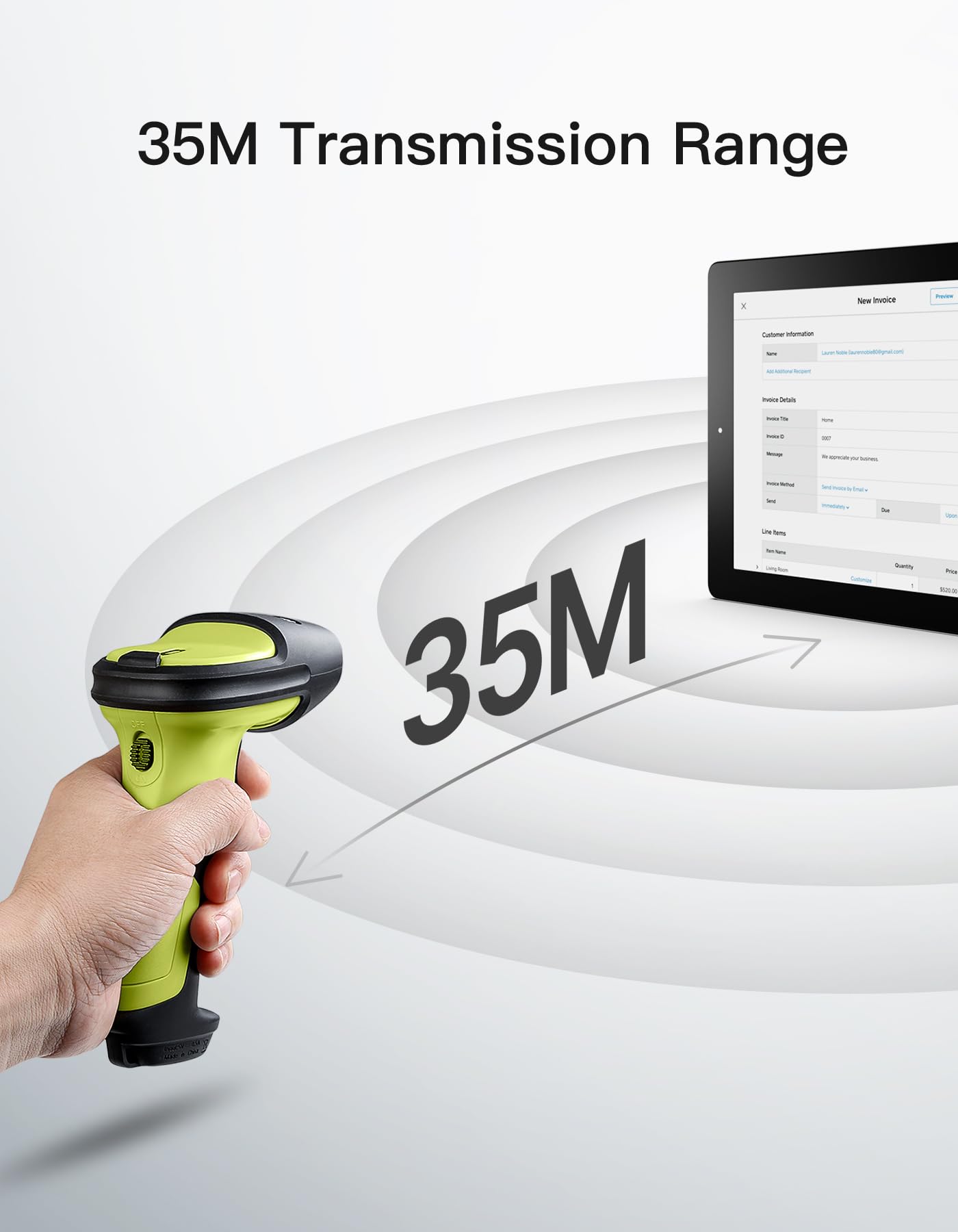 Inateck Lettore di Codici a Barre 1D 2D QR, Pistola Barcode Scanner Wireless con Batteria 2600mAh, Protezione Antishock 1.8m, Portata 35 m, Lettore Barcode per PC Android iOS POS, con APP SDK, BCST-72