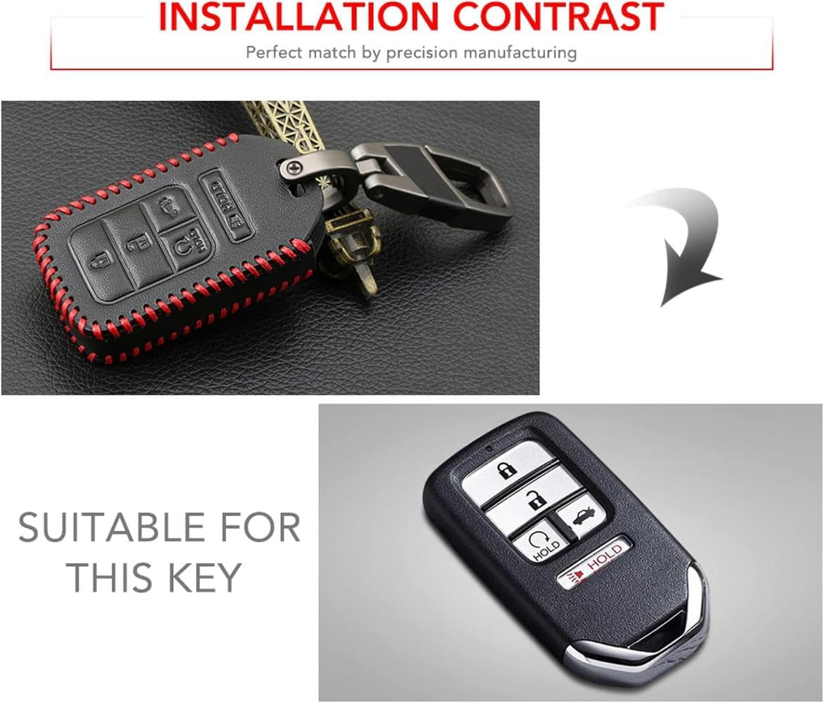 BIVVI 5 Button Leather Remote Car Key Case Fob Cover, for Honda Civic Accord Cr-v Pilot CRV 2015 2016 2017 2018