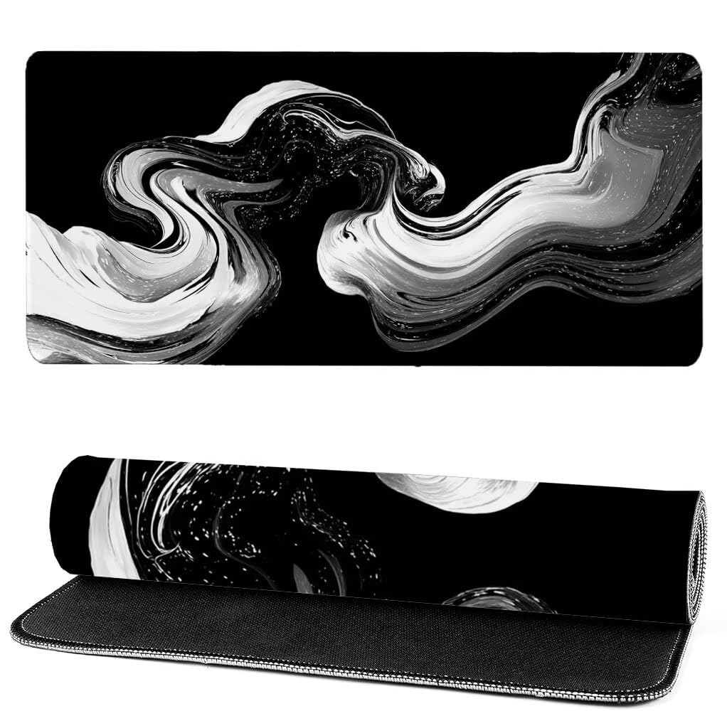 Podkładka pod mysz XXL 1400 x 600 x 3 mm abstrakcyjna, czarno-biała podkładka pod mysz do gier, poprawa dokładności i szybkości, antypoślizgowa gumowa podkładka pod mysz do gier, dekoracja biurka MM
