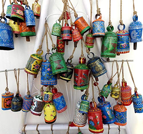 Triveni Art & Crafts Antique 1900'S Vintage Metal Cow Bells Hand Painted Copper Brass Wood Clapper Door Bells (12 Inches)