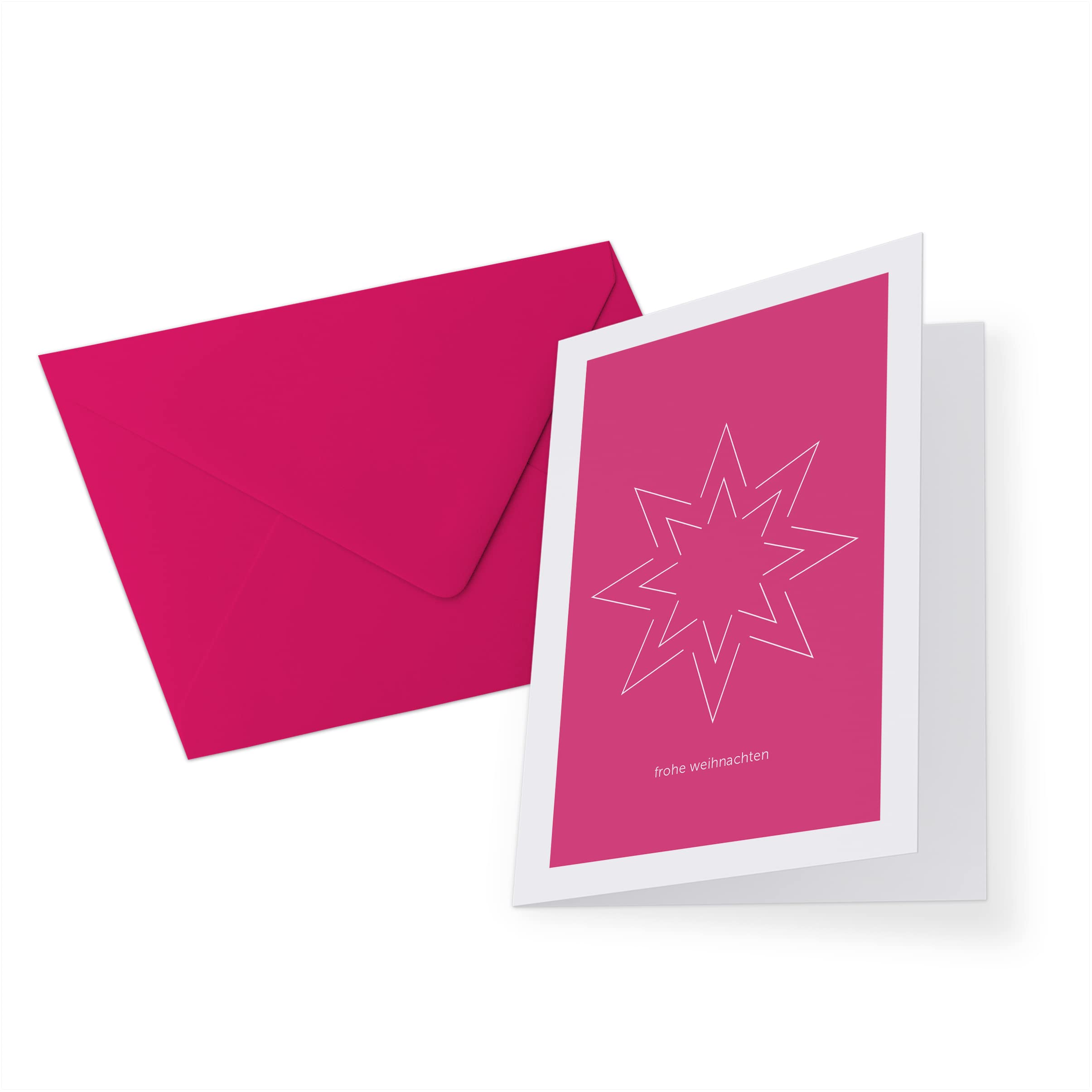 50er-Set Weihnachtskarten Grußkarten „Frohe Weihnachten“ – Minimalistische Klappkarten im Premium-Format mit Umschlag in Knallpink
