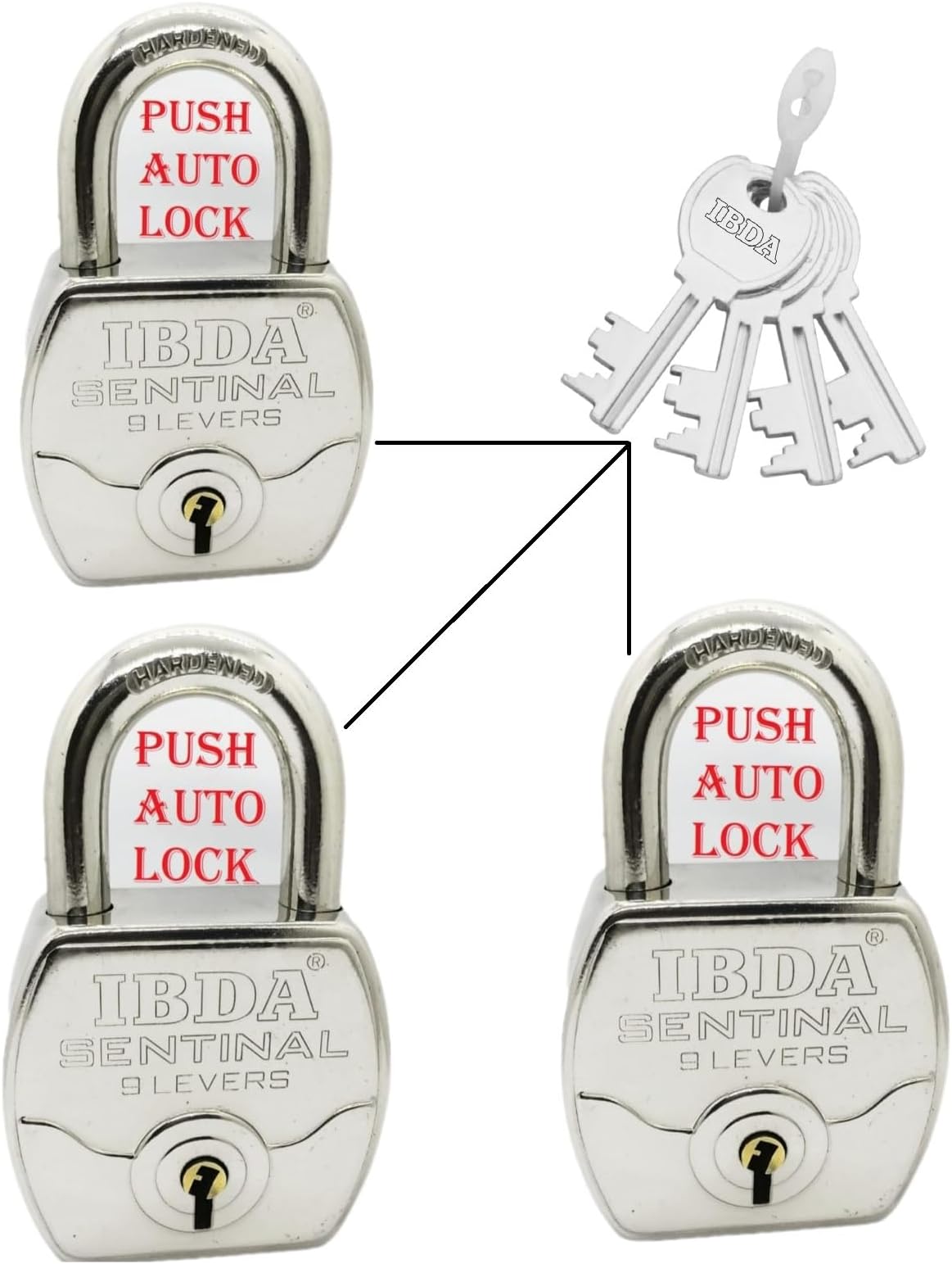 3 Locks with Same Key | Multiple Locks with Single Key | Common Key Lock | Steel Body | Lock for Home, Shutter, gate, Door, Channel, Shop, Outdoor, Indoor | Same Key Lock Set of 3 with 4 Keys