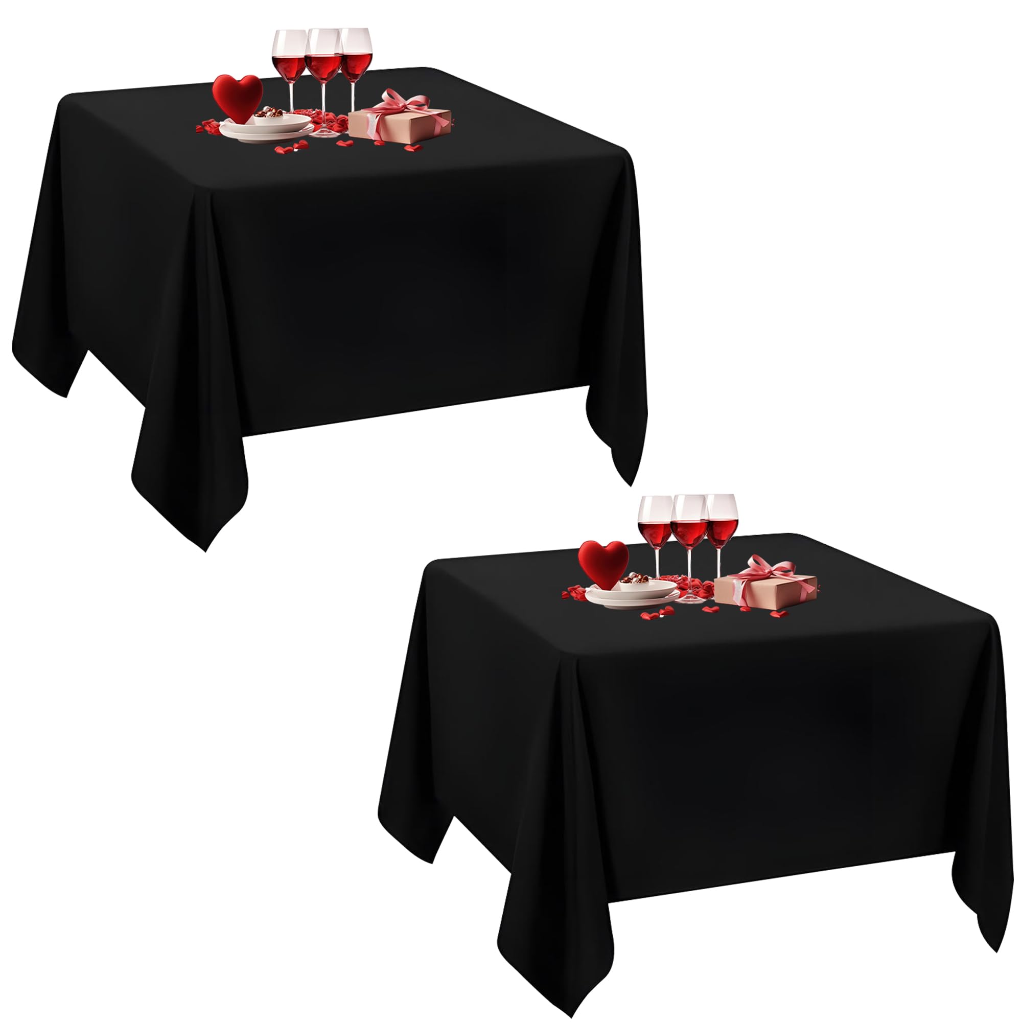 Trimming Shop Black Square Polyester Tablecloth, 54" x 54" Premium Linen Table Cover, Washable Fabric Table Cloth for Dining Table, Banquet, Wedding, Christmas, Birthday, Parties, 2pcs