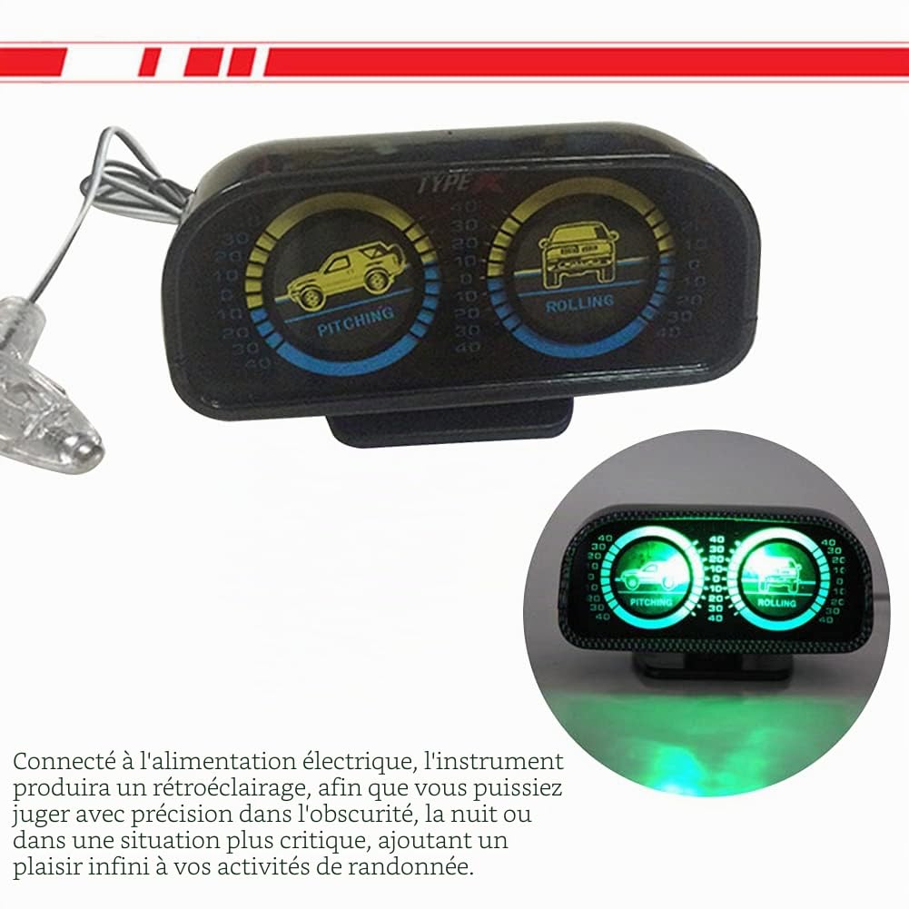 iSpchen Inclinomètre de voiture tout-terrain, boussole, réglable, multifonction, rapporteur d'angle numérique, affichage de l'inclinaison de la voiture, avec éclairage LED