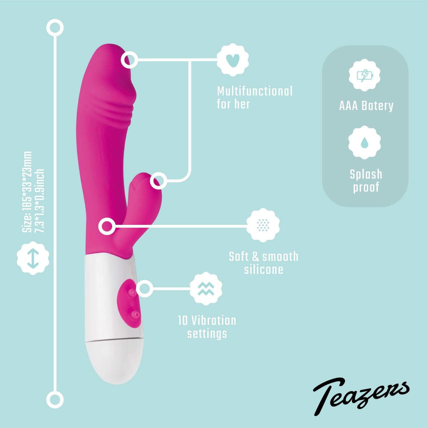Teazers Realistico Vibratore Rabbit – Vibratore del Punto G e del Clitoride – Vibratore Tarzan per Donna con 10 Impostazioni di Vibrazione – Giocattolo della Donna del Coniglio - Rosa