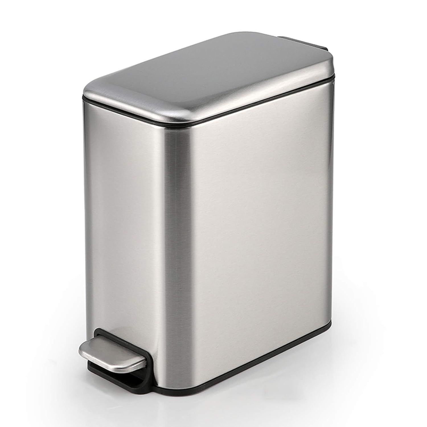 5L/1.3Gal Stainless Steel Trash Can with Lid Soft Close, Removable Inner Waste Basket, Slim Small Garbage Can, Rectangular Step Trash Bin for Bathroom Bedroom Office, Anti-Fingerprint, Silver