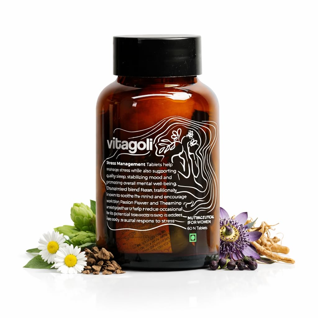 Vitagoli Anxiety Stress Relief Mood Calm Tablets Promote Relaxation, Better Sleep & Focus | L-Theanine, Chamomile, Valer