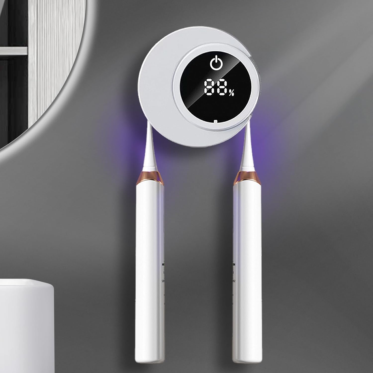 (Incomplete)Smart Toothbrush Holder, Toothbrush Cleaner Box with 2 Toothbrush Slots, Portable Travel Home Toothbrush Holder for Electric and Manual Toothbrushes, Cleaner Case Without Drilling (White)