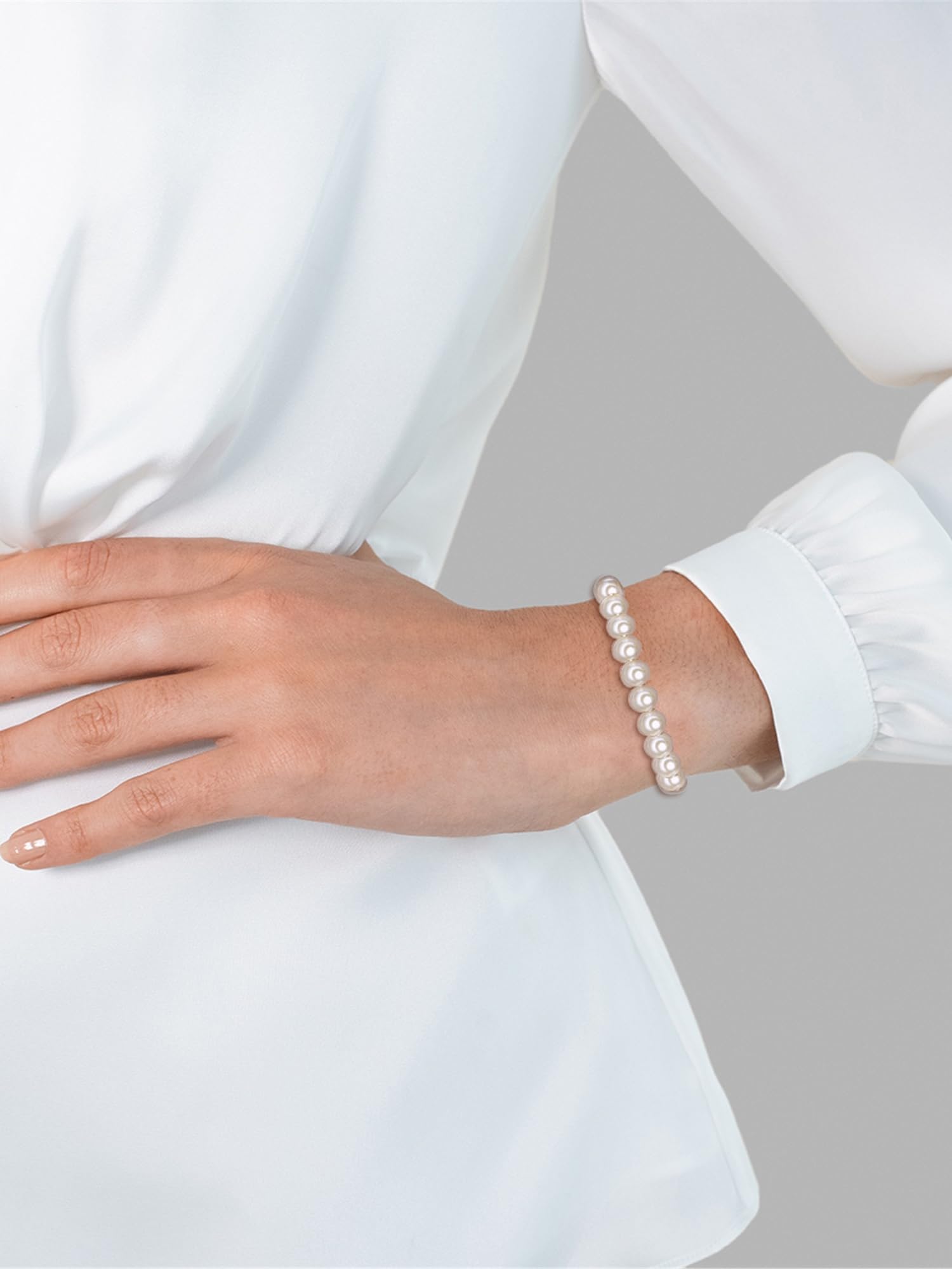 Valero Pearls Damen Perlenarmband mit Hochwertigen Süßwasser-Zuchtperlen | Perlengröße 7-8 mm,Runde Form,weiß,in verschiedenen Längen,925/- Sterling Silber,Damenarmband,echte Perlen,einzeln geknotet