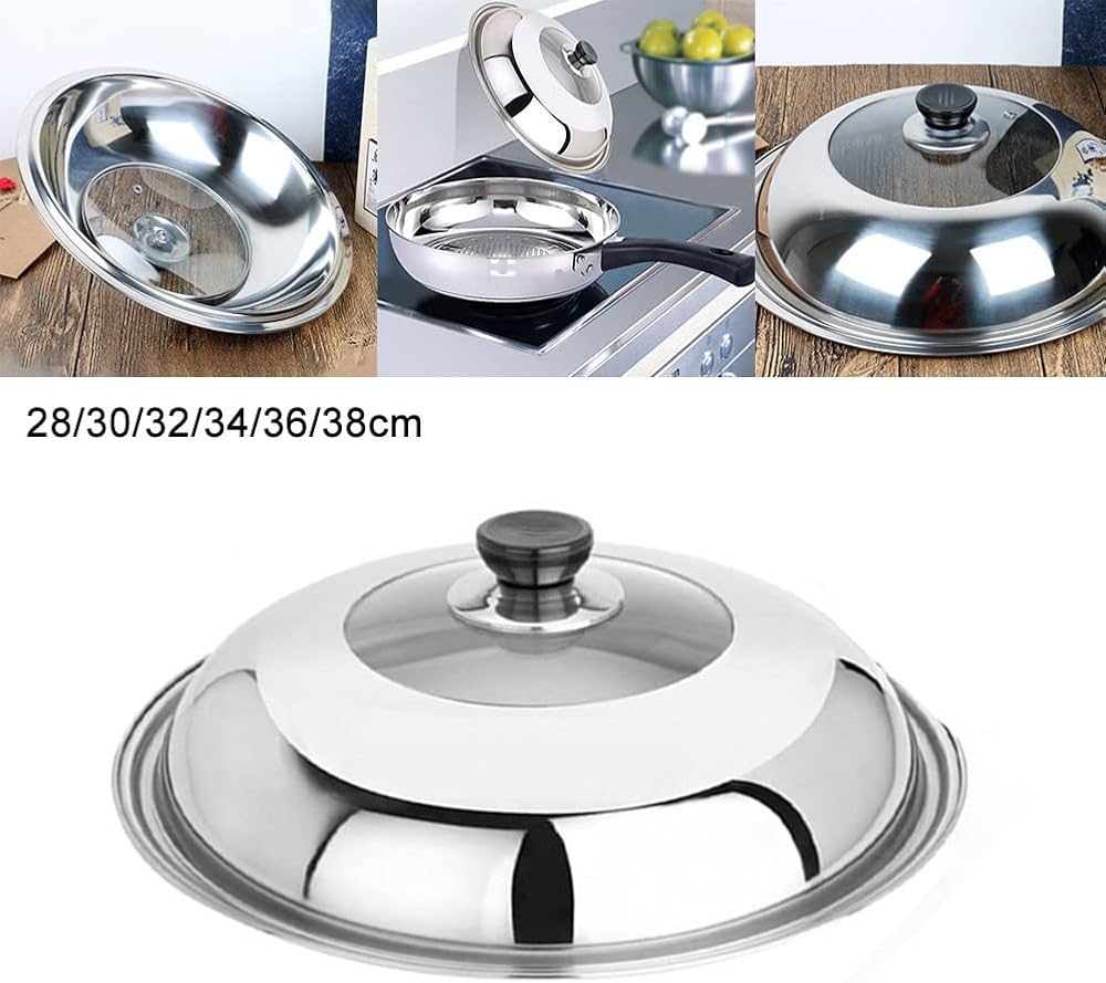 Couvercle Wok Inox 38 Cm - Couvercle Universel Trépied Avec Poignée, Anti-Éclaboussures Pour Cuisson Vapeur