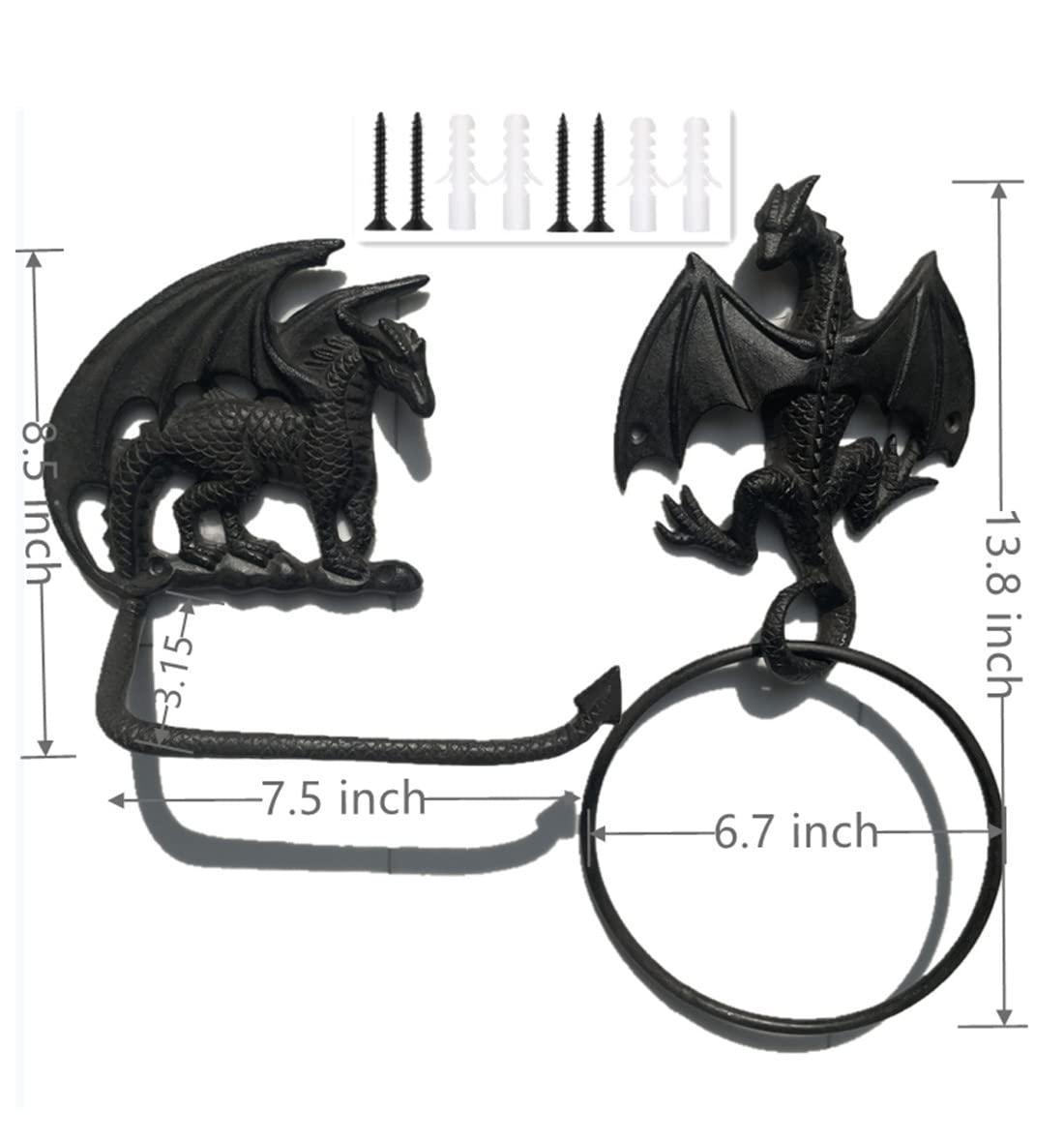 Gothic Dragon Toilettenpapierhalter und Handtuchring-Set, Wandmontage, dekoratives Badezimmerzubehör, 2 Stück