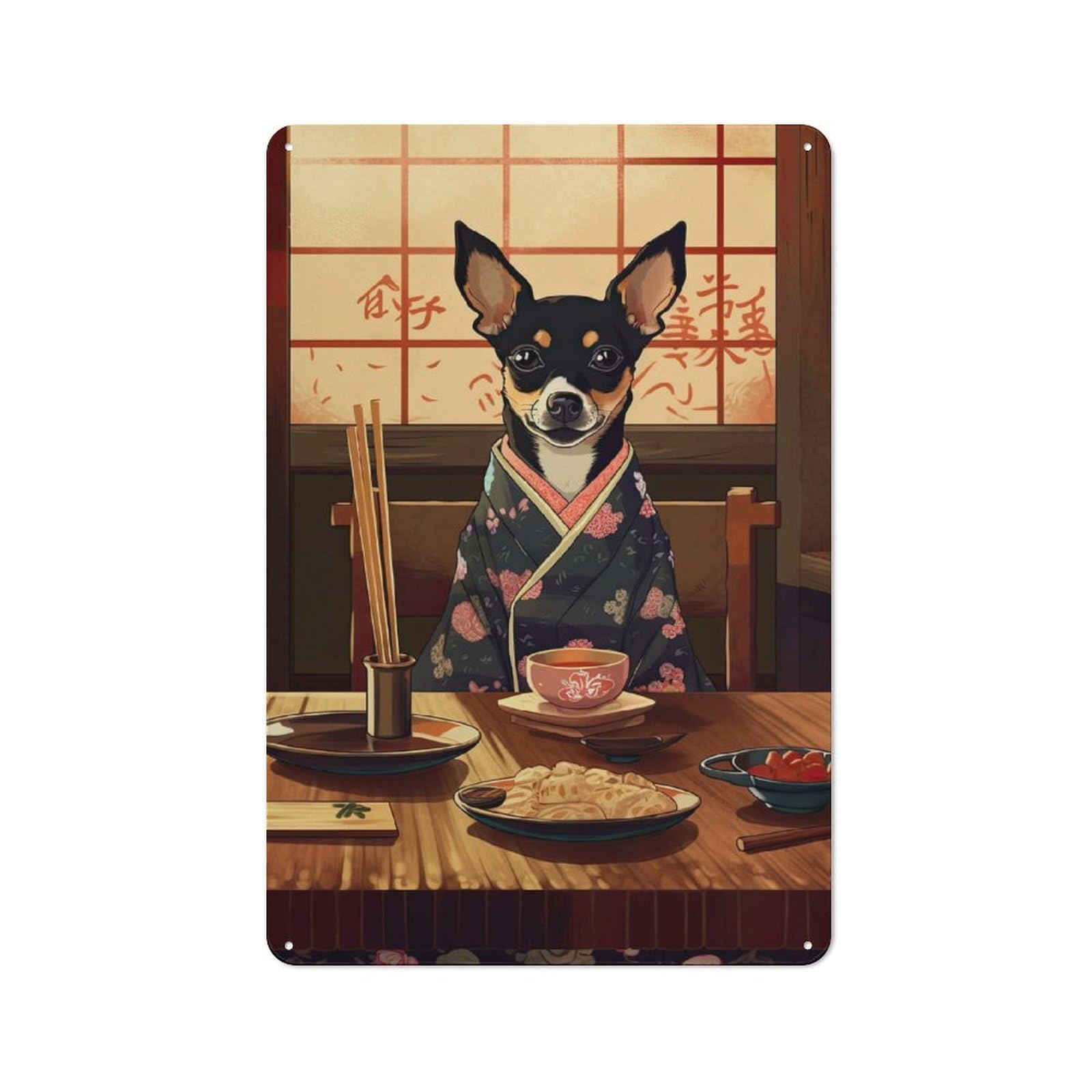 Junmoney Style-4 30X20cm Retro-Style Tin Sign With Miniature Pinscher Japanese Food For Garage Or Workshop, For Vintage Wall Decor Fans, For Metal Sign Collectors